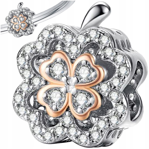 

Charms srebro 925 Koniczynka pozłacana koralik