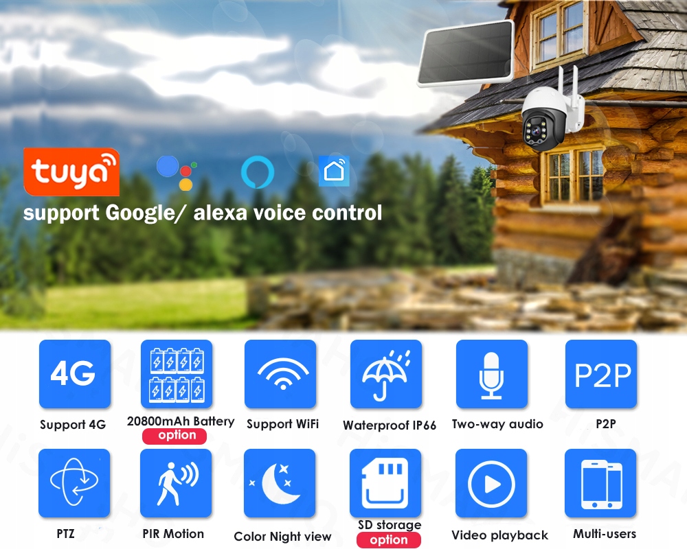 KAMERA 4G BEZPRZEWODOWA SOLARNA ap Tuya Smart Live Maksymalna liczba obsługiwanych dysków 4