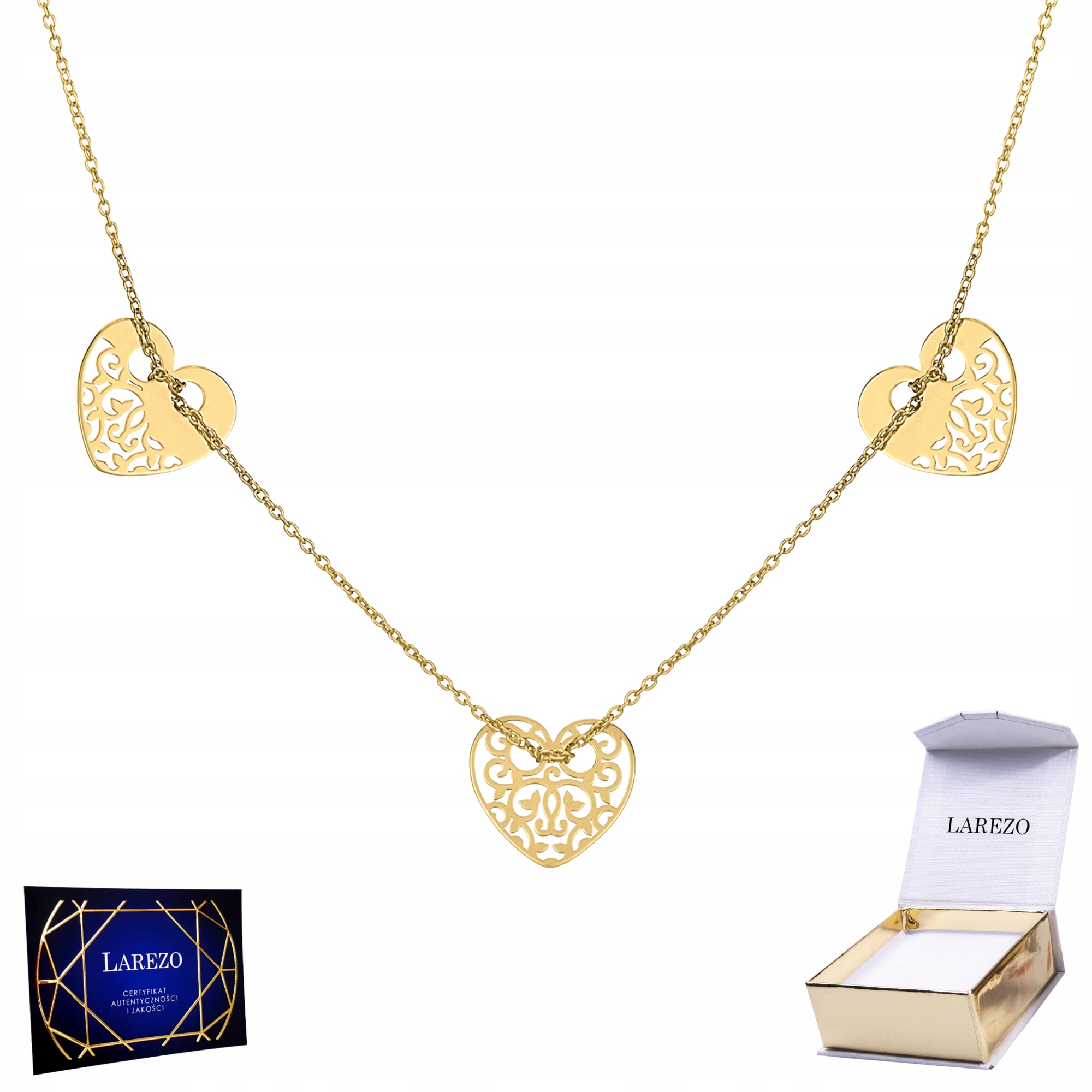 

Celebrytka złota naszyjnik 925 Serca ażurowe