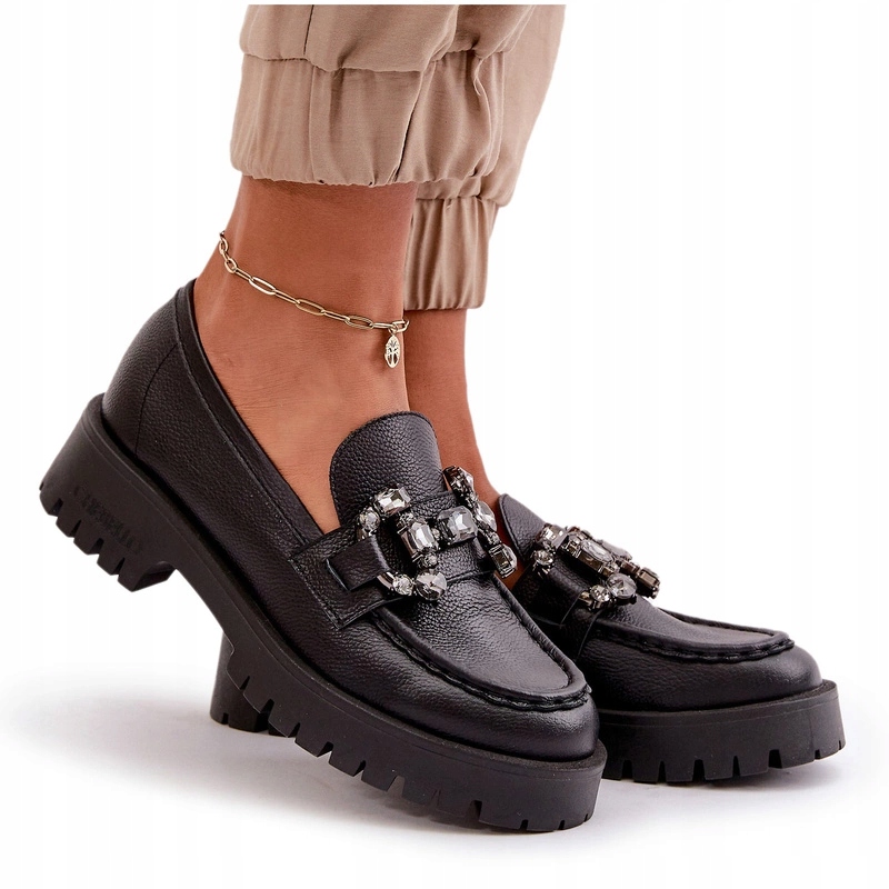 Mokasíny Dámské Polobotky S Ozdobou Z Přírodní Kůže Chebello 4369 Černé 40