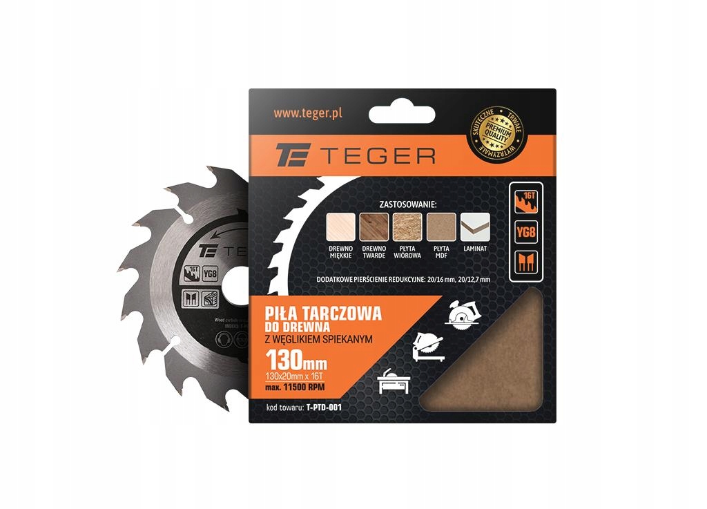 Piła tarczowa do drewna z węglikiem spiekanym 130x20x16T / TEGER Marka Teger