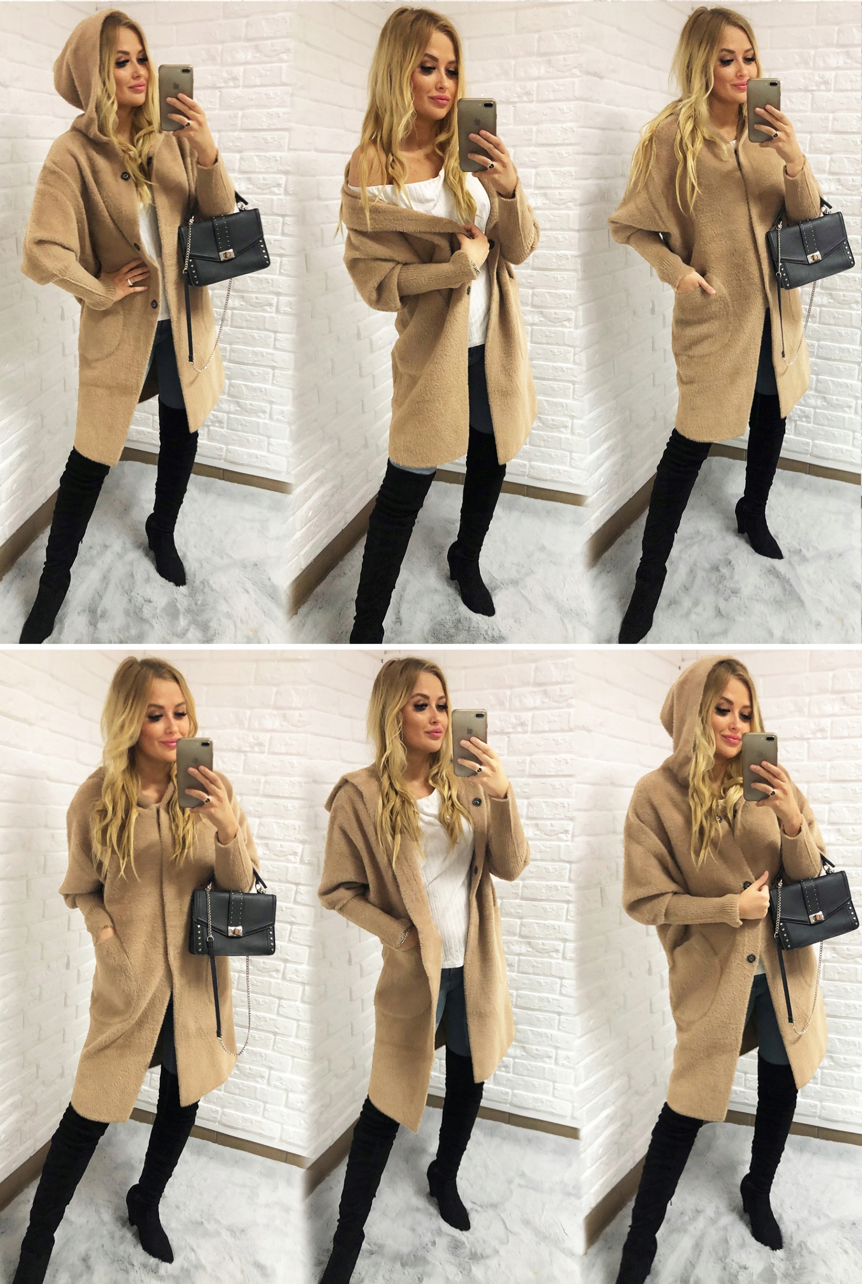 ALPAKI SWETER PŁASZCZ WEŁNA KOLORY oversize DŁUGI Model długi z kapturem, przejściowy, jesienny zimowy