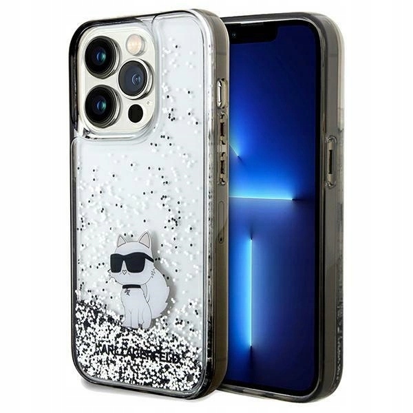 Pouzdro Karl Lagerfeld Liquid Glitter Choupette pro iPhone 14 Pro Max průhledné