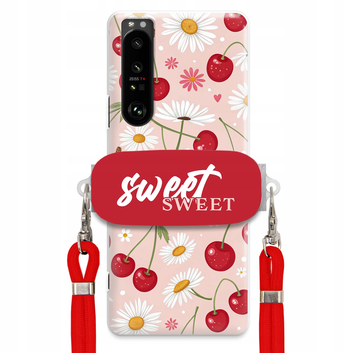 Pouzdro pro Sony Xperia 1 III Červené vodítko držák Sweet Sweet Višňový Květ