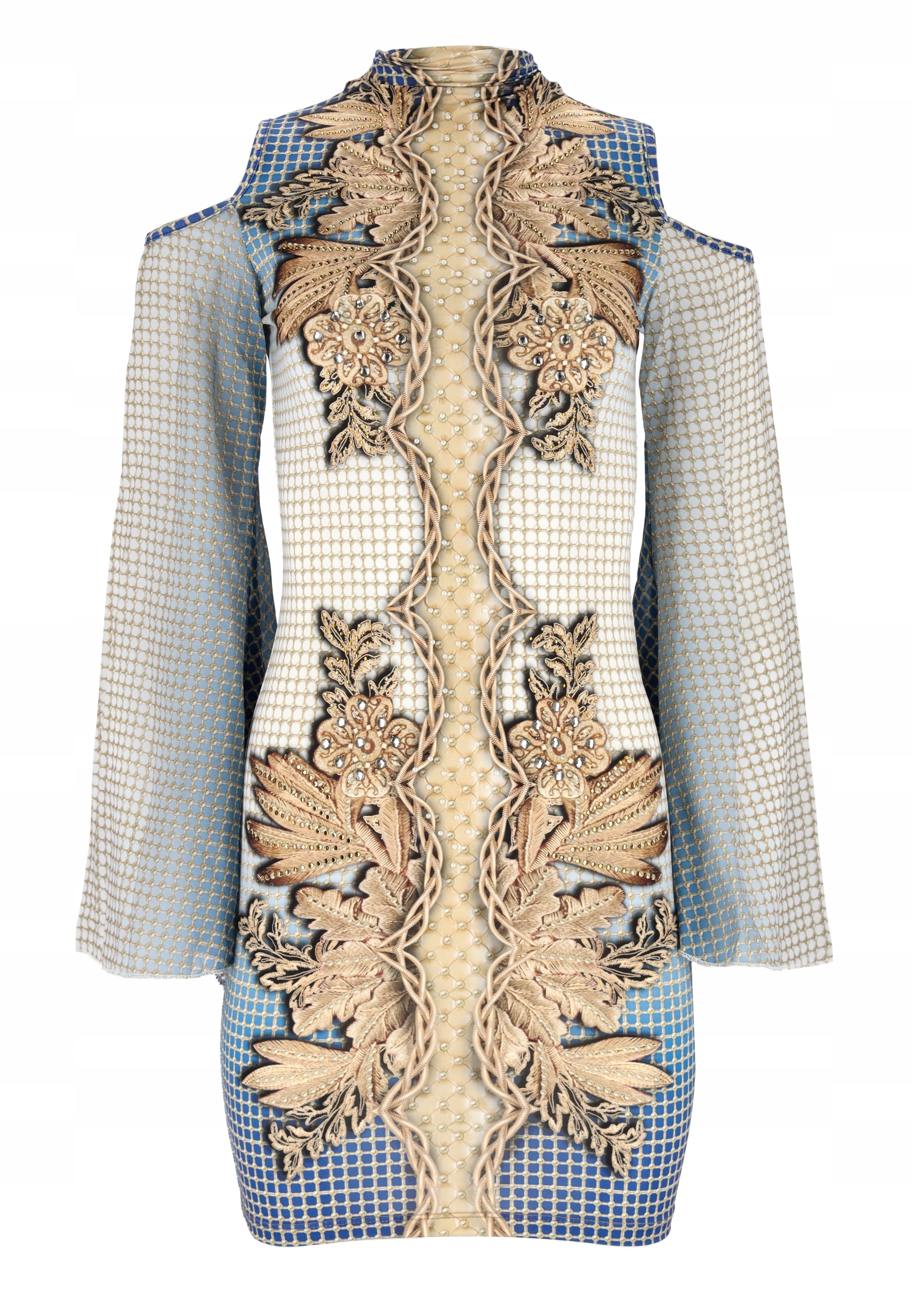 Šaty Elegantní šaty s dlouhým rukávem, přiléhavým vzorem a rolákem