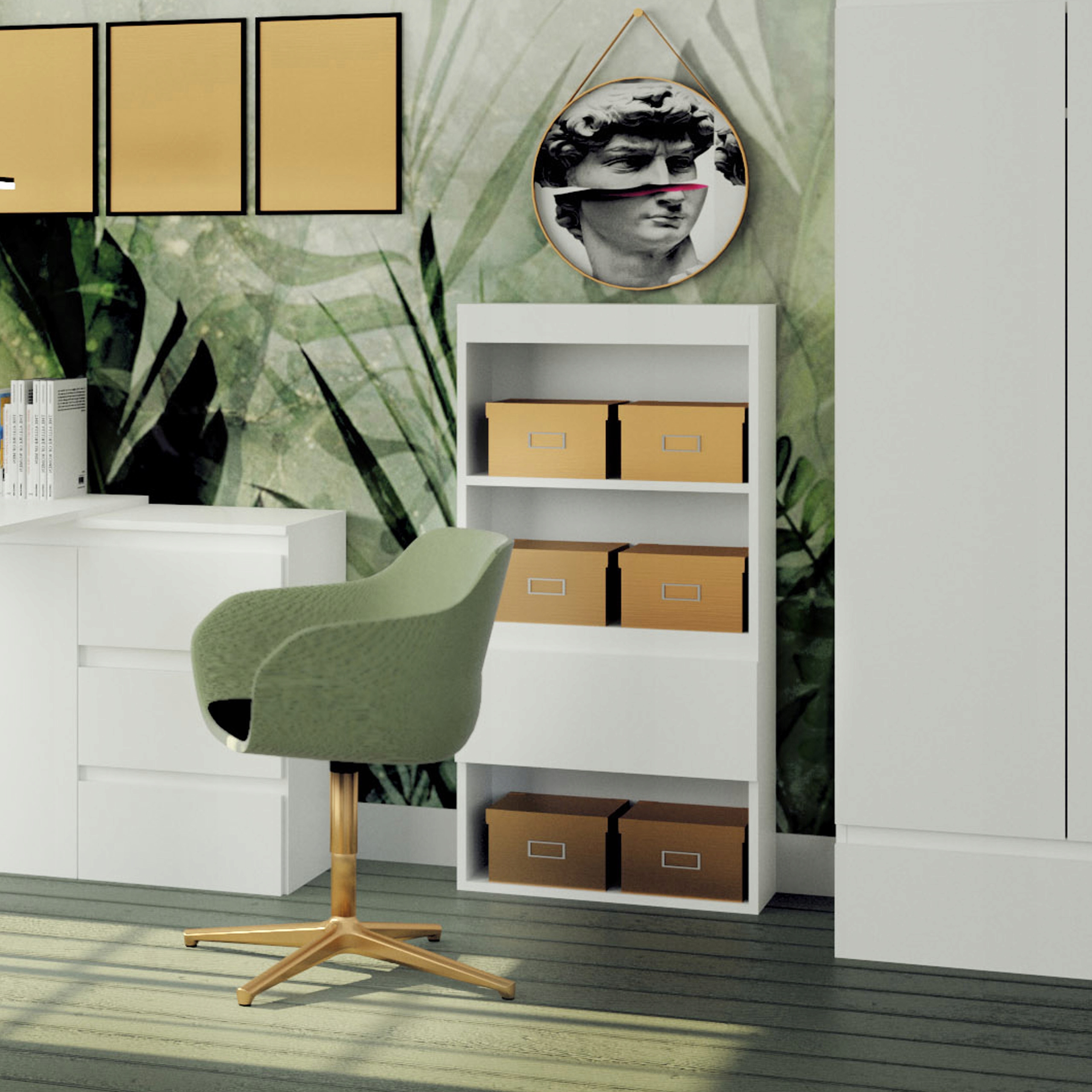 REGAŁ SYSTEMOWY Z SZUFLADĄ BIBLIOTECZKA BIAŁY MAT Kolor mebla biały