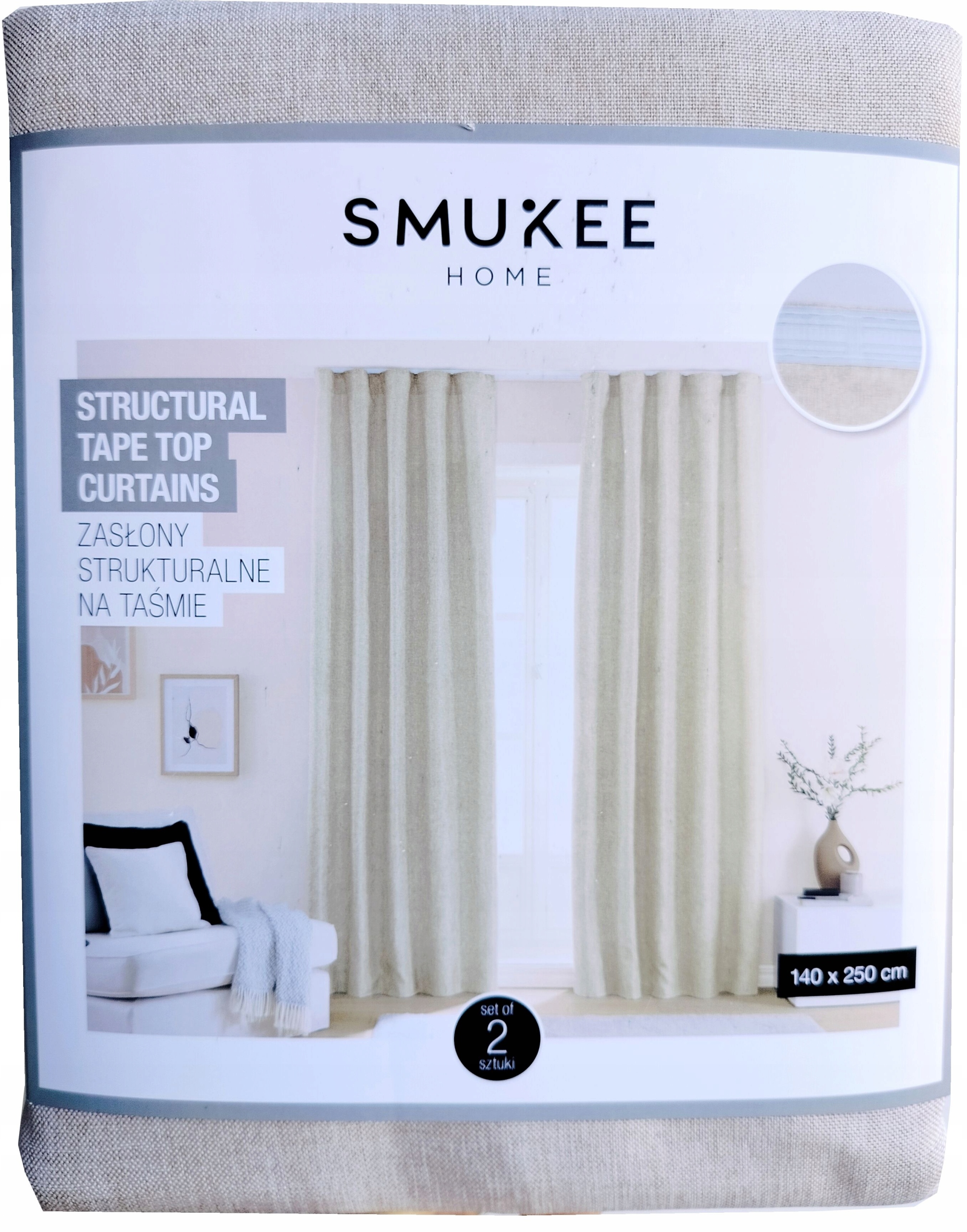 Strukturované boho závěsy 2ks Smukee 140x250 na pásce ecru béžová 598