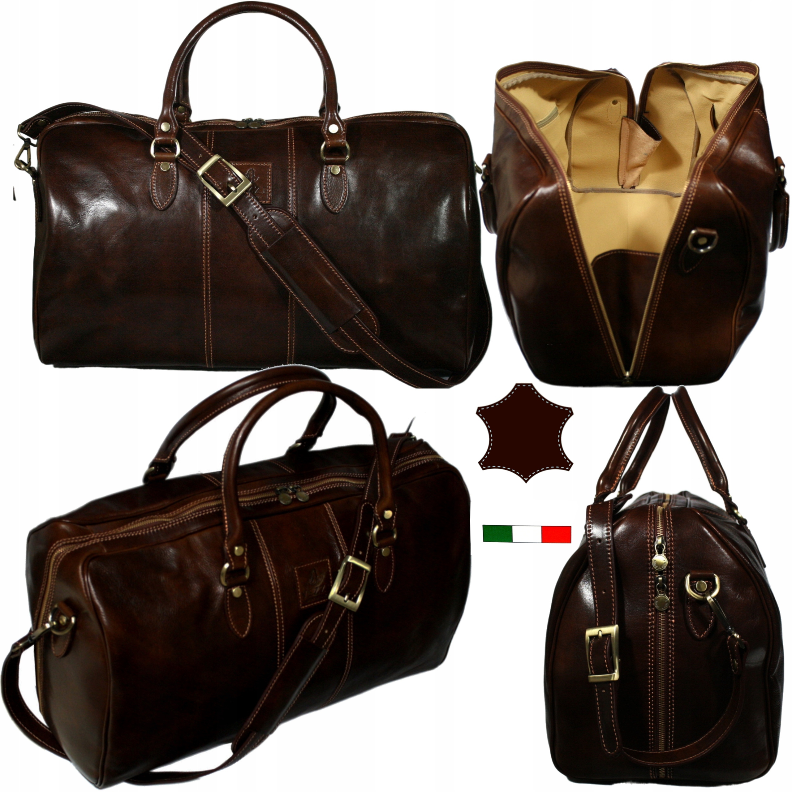 Torba podrózna skórzana włoska brązowa duża vintage weekendowa 55 cm
