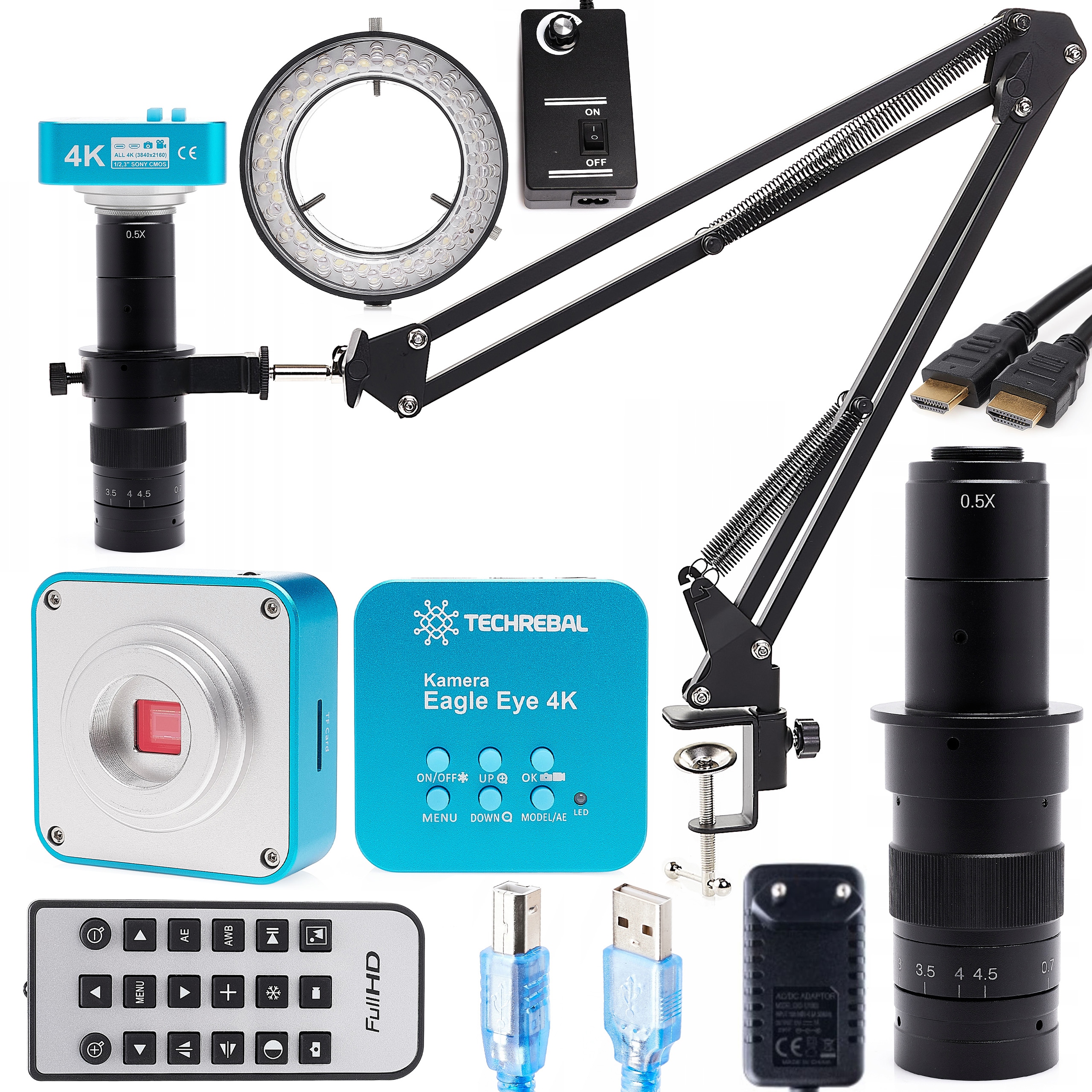 Digitální Mikroskop 180x S Kamerou 4K Hq Výložník Objektiv 56x Led Set 4v1