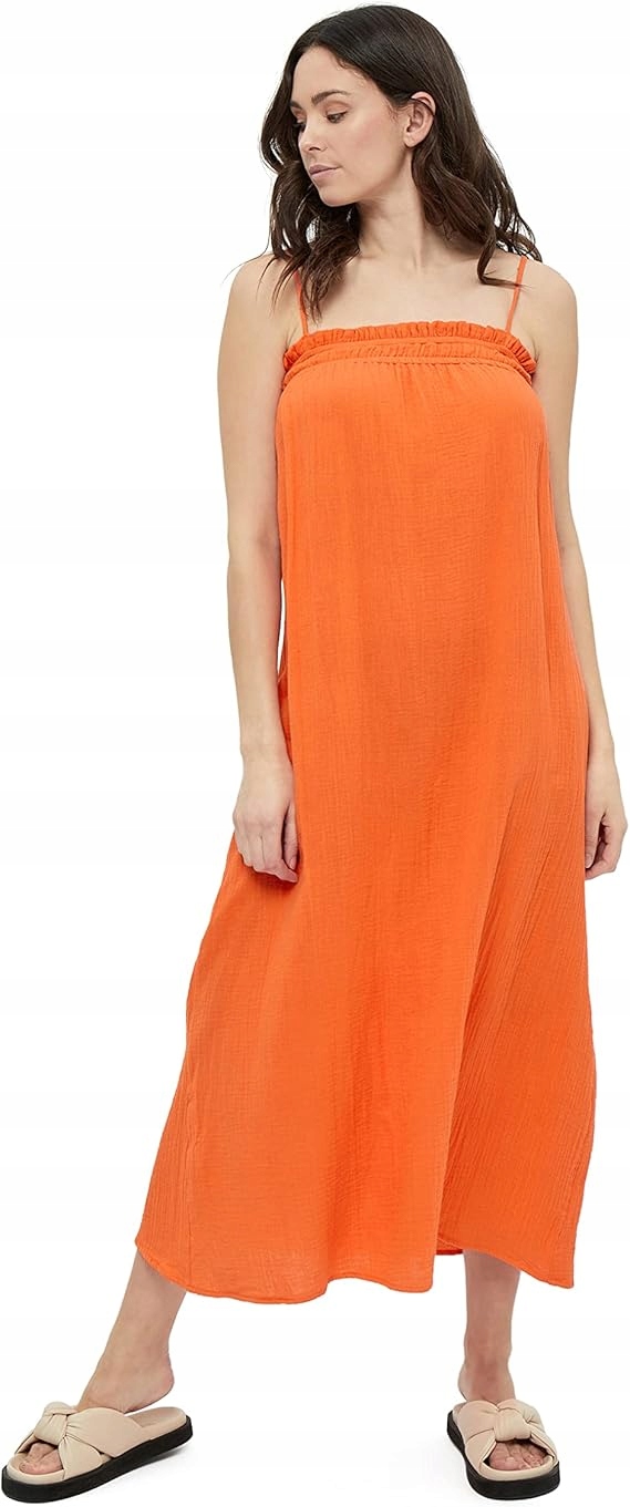 Peppercorn Oranžová Šaty S MIDI Ramínky A Volánem Jqf