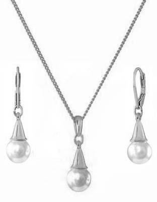 Stříbrný Komplet Šperků Perla Náhrdelník Náušnice Decentní Dámský Set