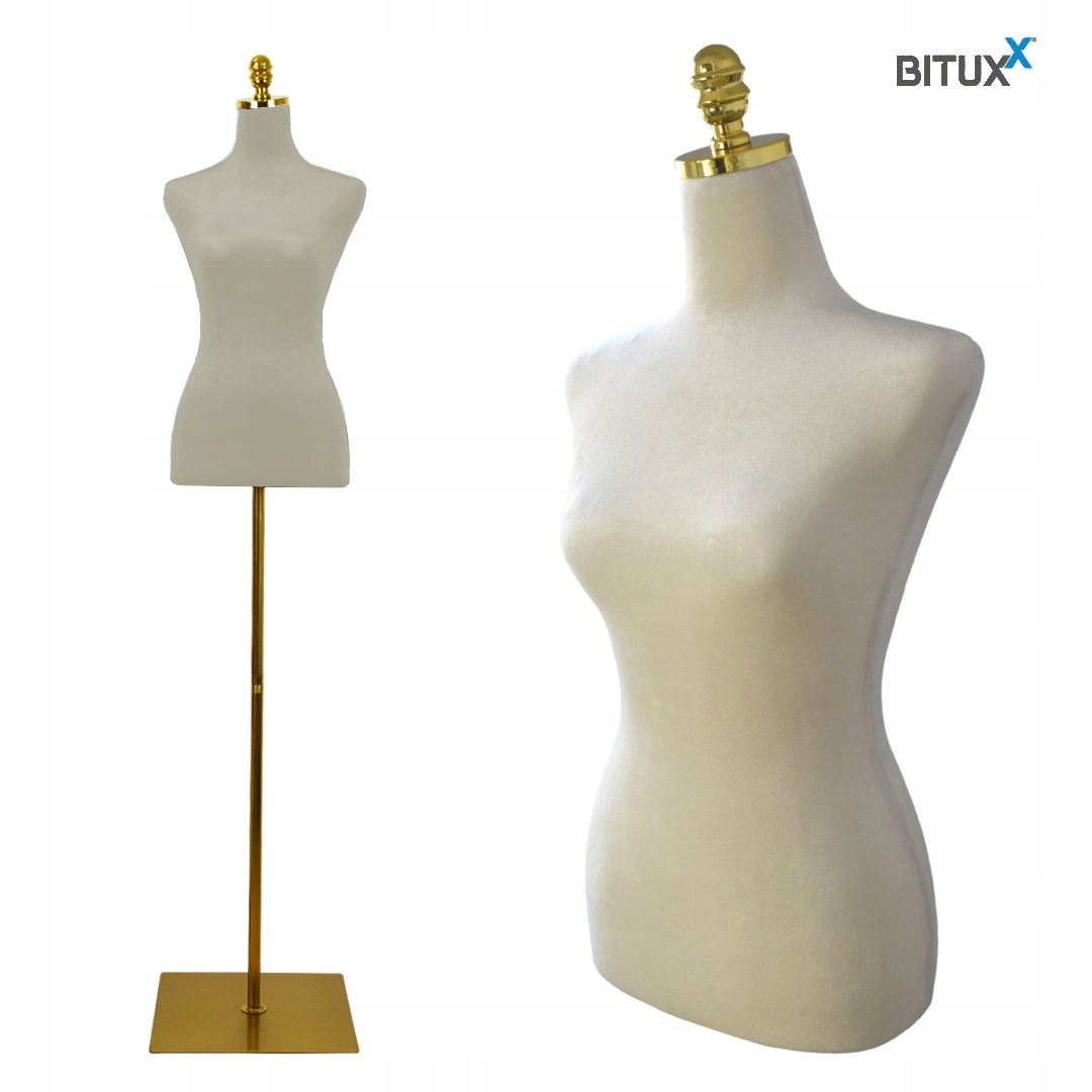 Krejčovská figurína tors nastavitelná výška béžová Ecru Elegantní zlatý stojan