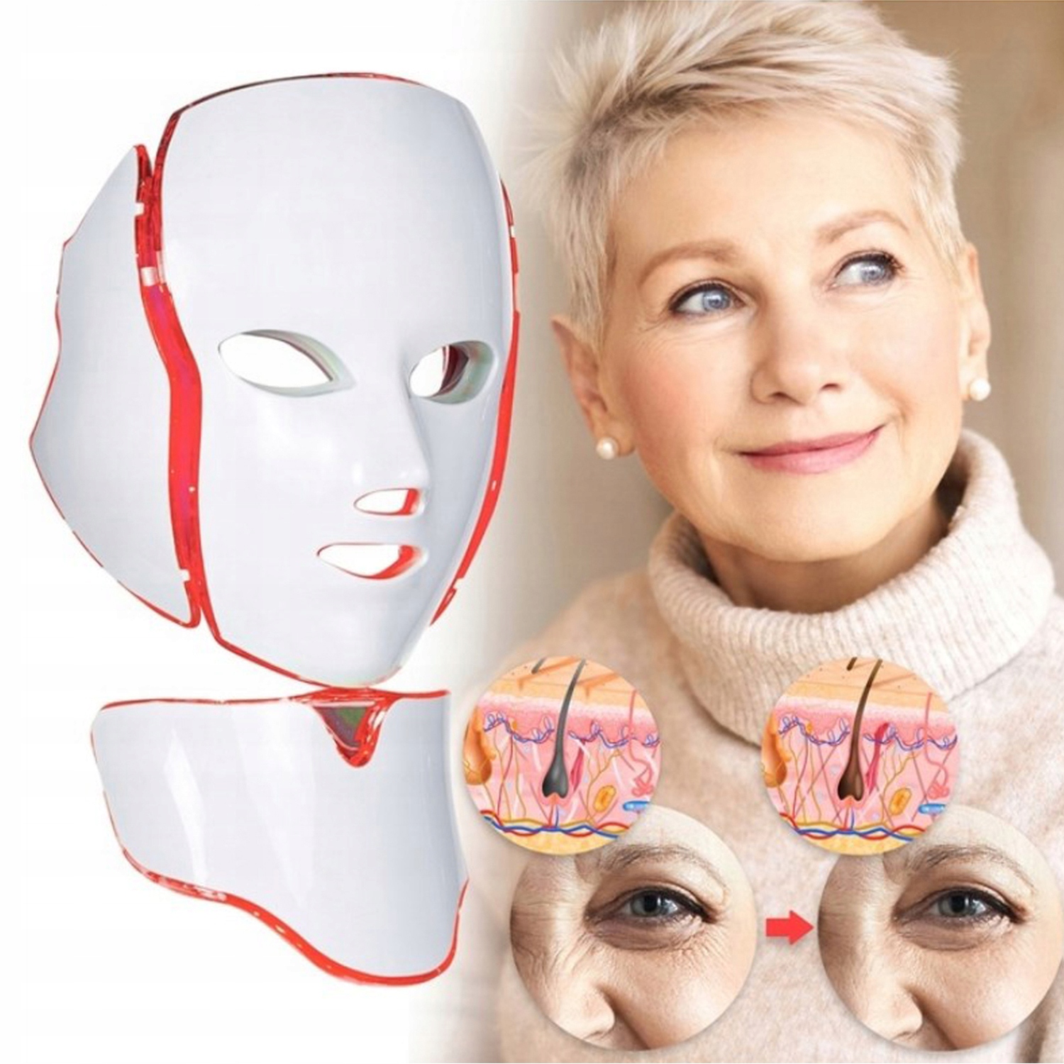 Profesjonalna maska na uroda LED 7 kolorów twarz + szyja Stan opakowania oryginalne