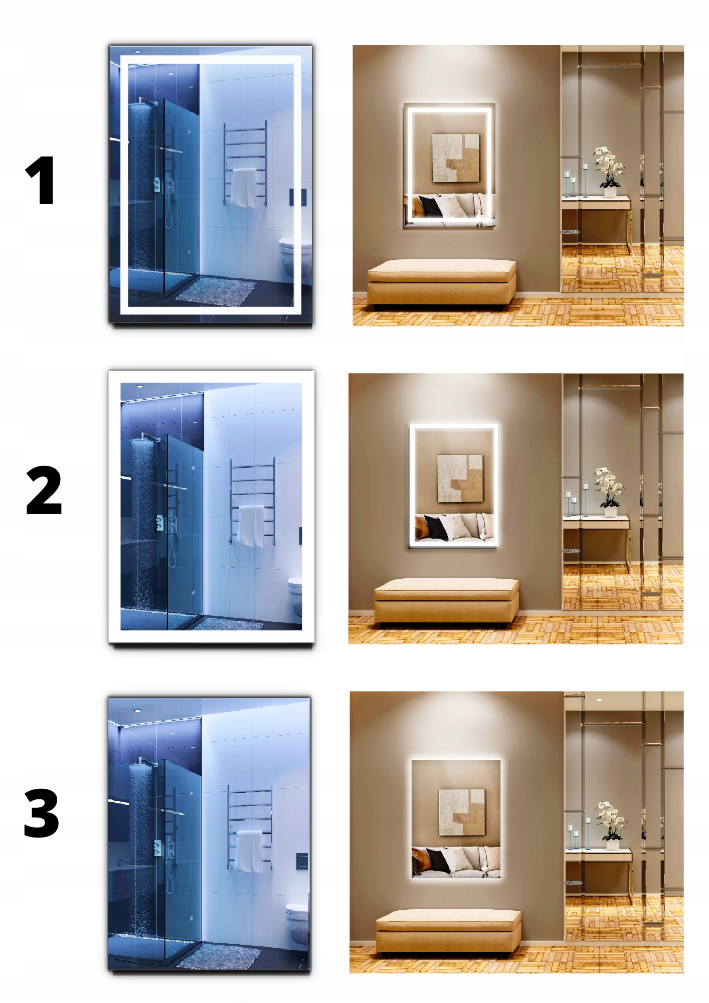 LUSTRO 50x115 cm PODŚWIETLANE LED ŁAZIENKOWE WZORY Kształt prostokąt