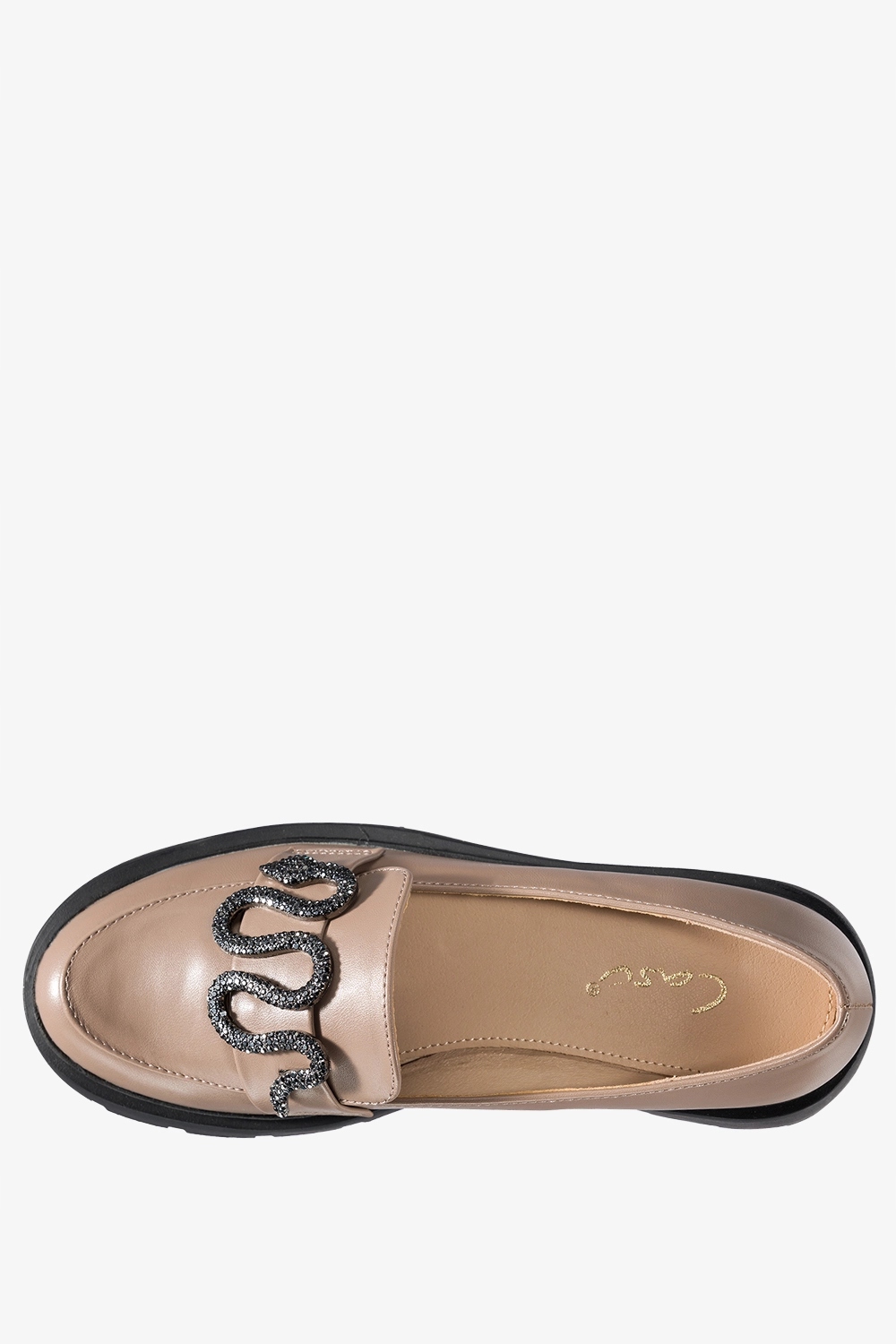 MOKASYNY DAMSKIE PÓŁBUTY WSUWANE NA PLATFORMIE Z MODNYM OZDOBNYM WĘŻEM r 38 Marka Casu