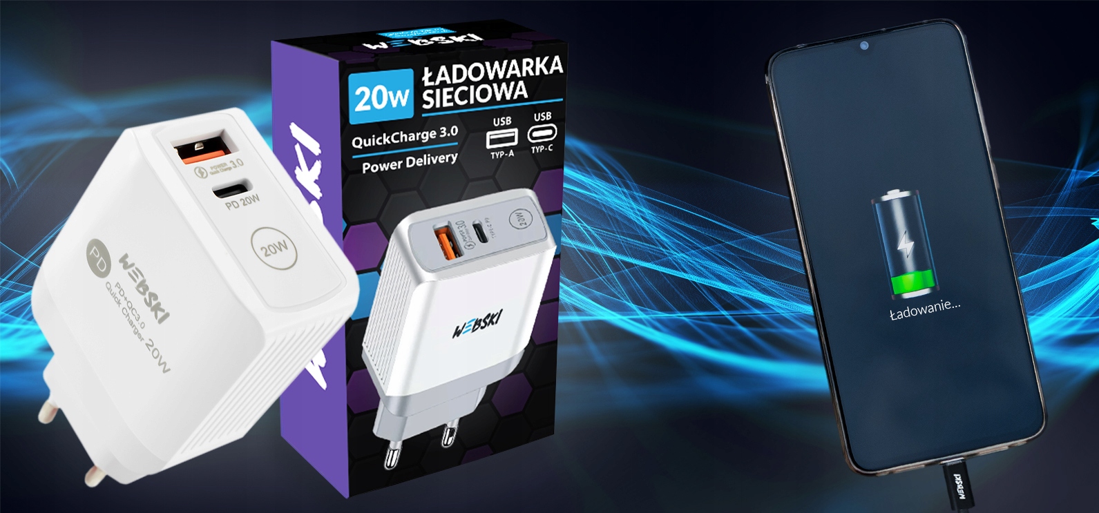SZYBKA MOCNA ŁADOWARKA SIECIOWA DO TELEFONU KOSTKA ŁADUJĄCA 2x USB C PD QC EAN (GTIN) 5903886633636