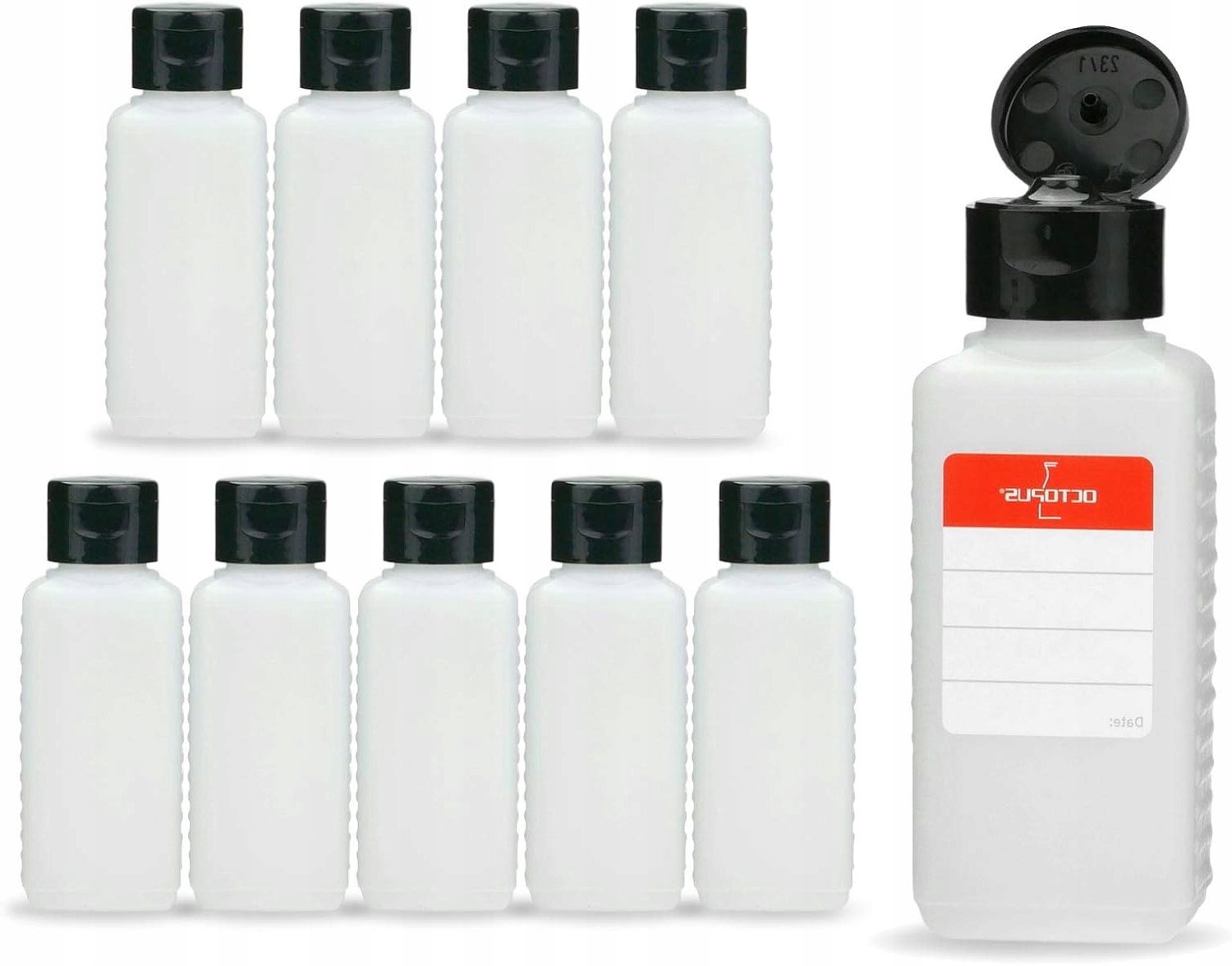10 Ks Hdpe Lahví 100 ML S Černým Uzávěrem 25 MM A Štítky