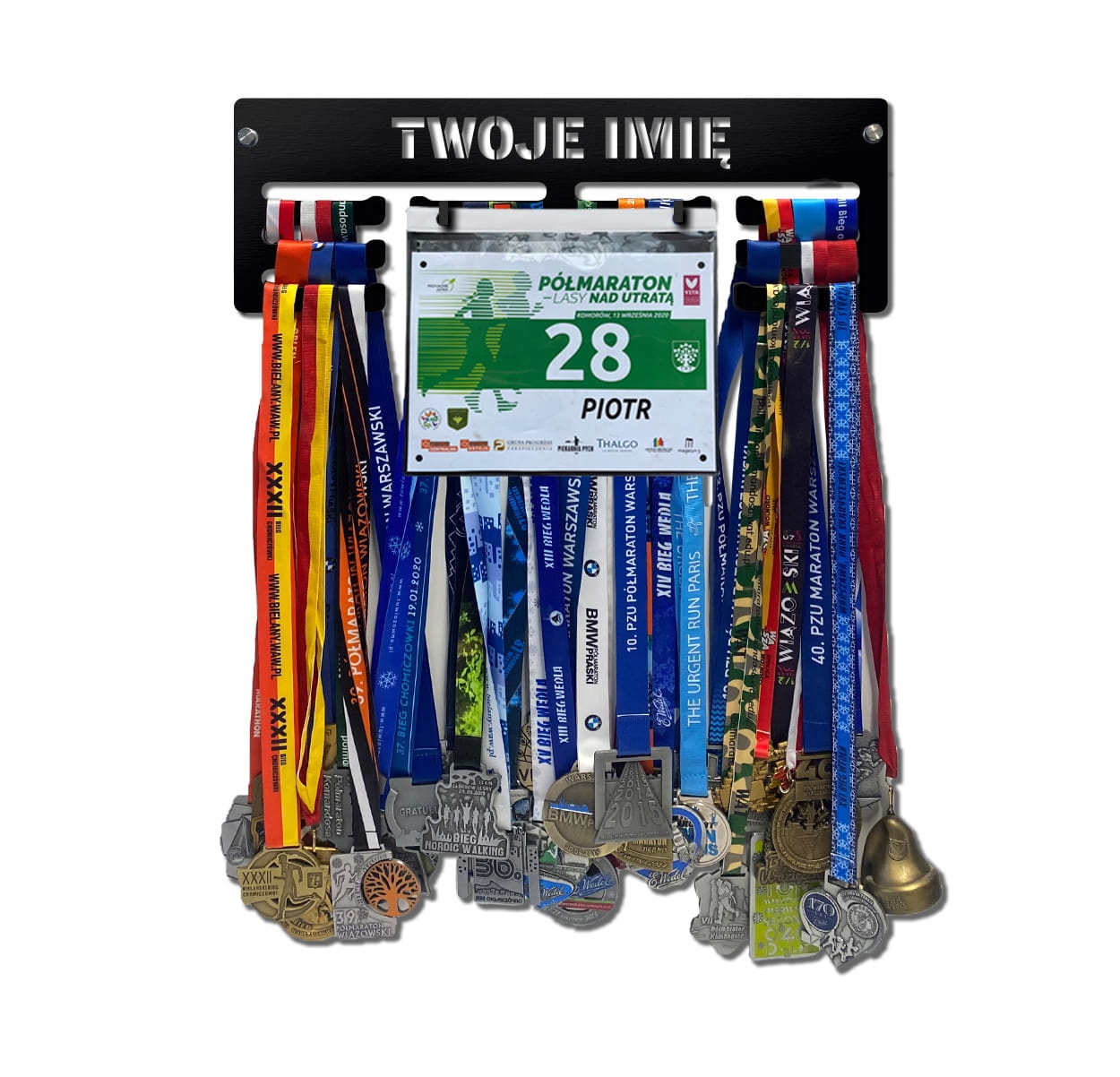 Wieszak na medale i numery startowe twoje imię dowolny tekst 423.1