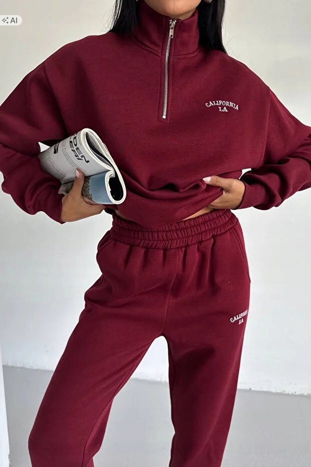 Teplákovka Melanžový Komplet S Pologolfem Sportovní Burgundy 36 5IA