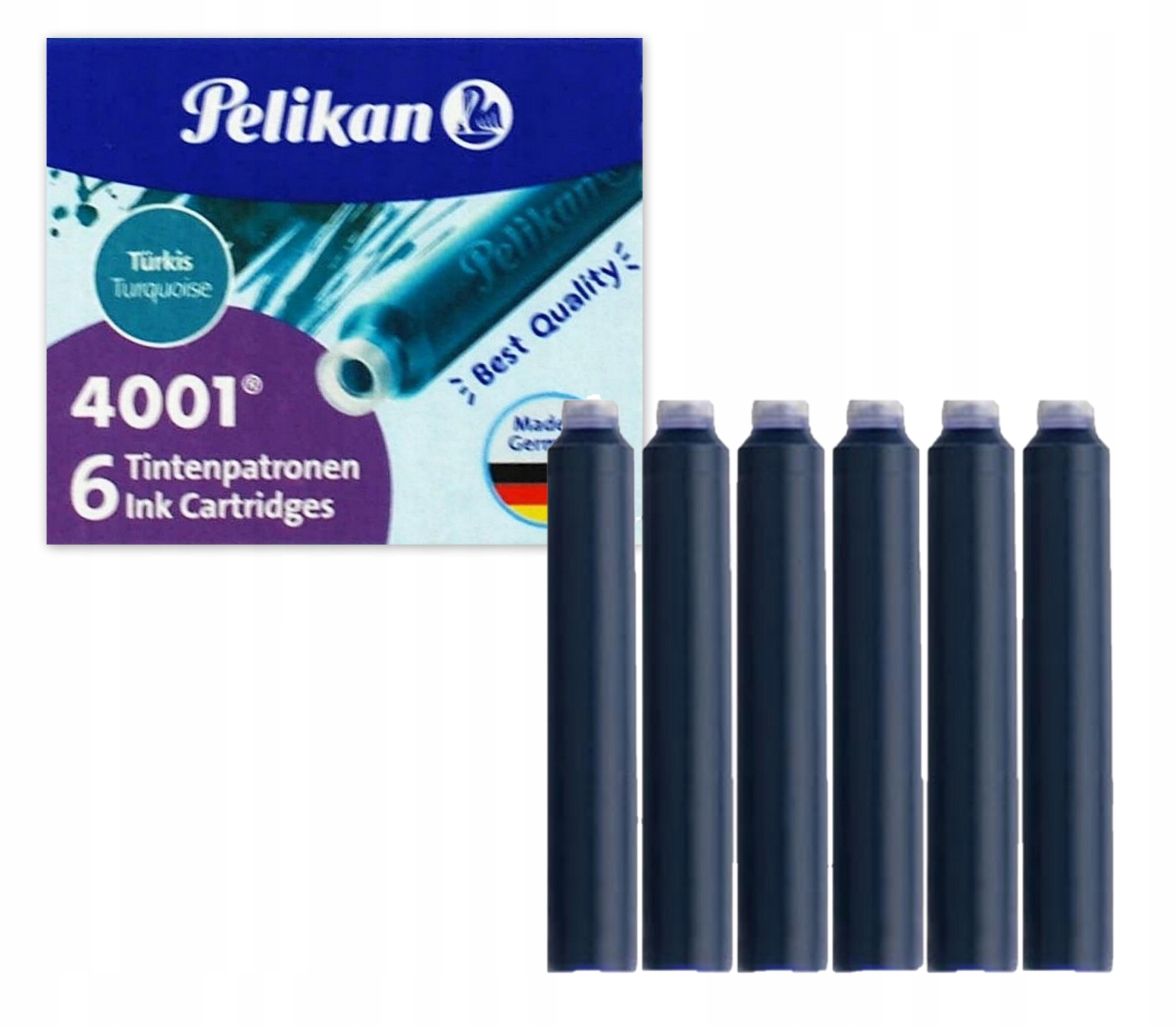 

Naboje do pióra krótkie Pelikan 6 sztuk turkusowe