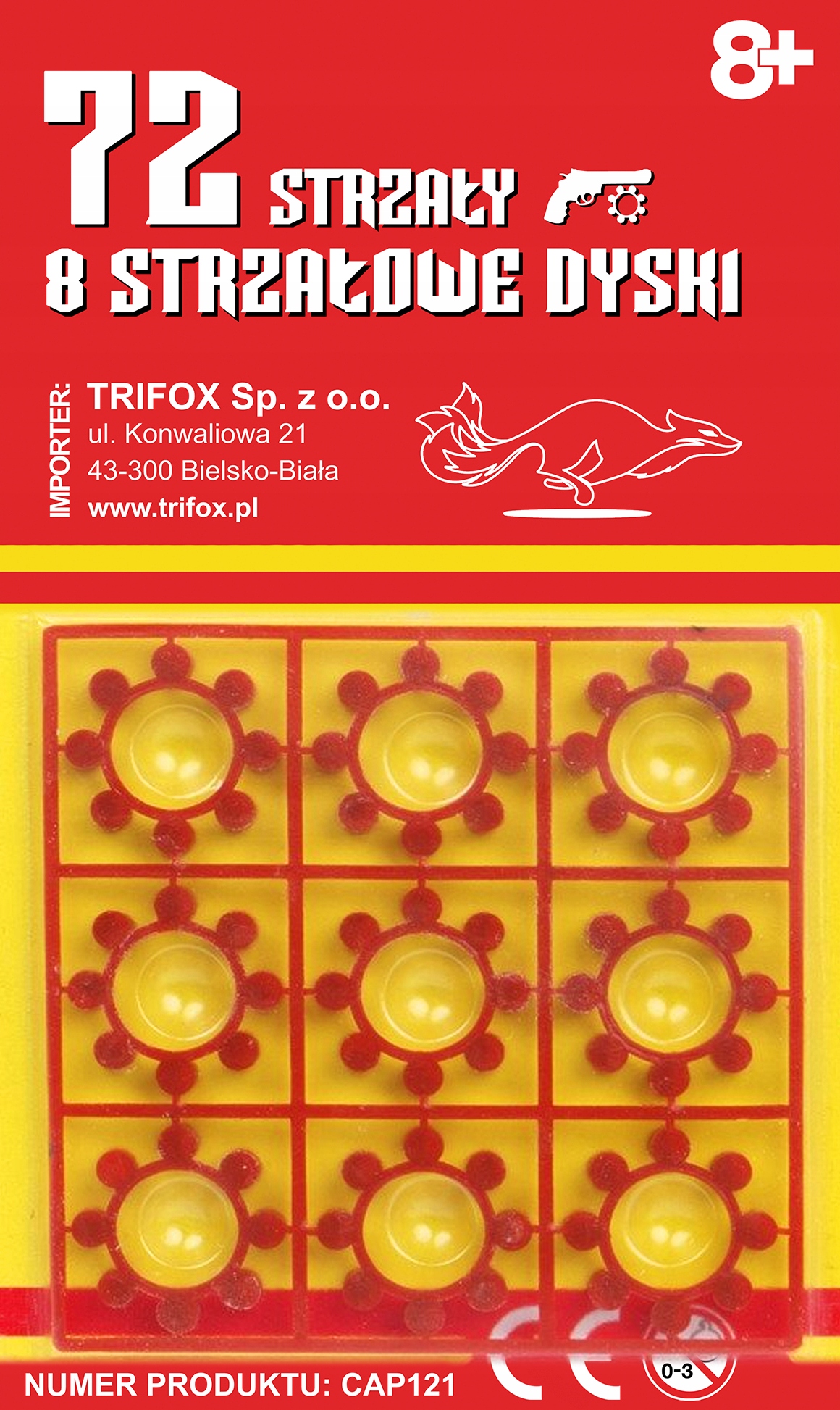 KAPISZONY HUKOWE SPŁONKA 8 STRZAŁÓW DO PISTOLETU x15 1080 STRZAŁY PISTOLET Kolor czerwony