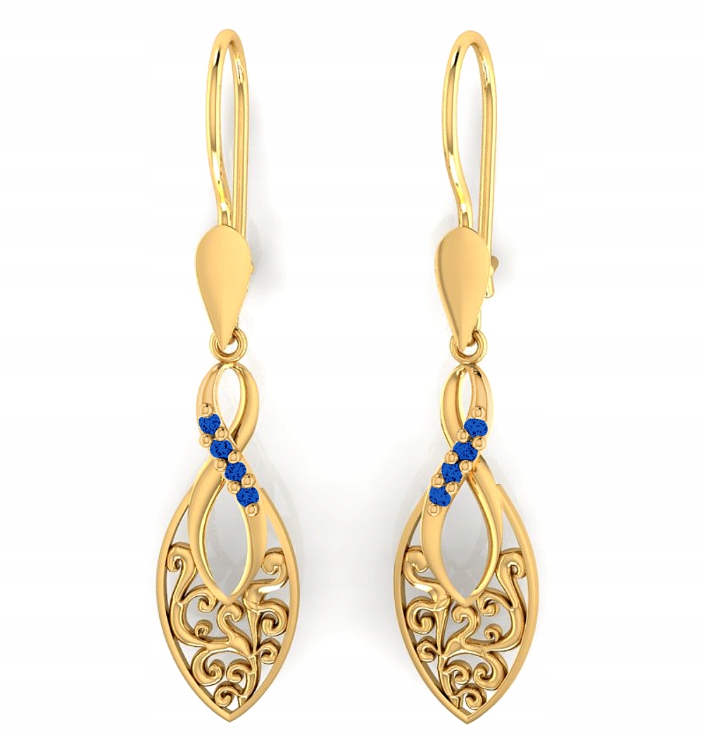 Ažurové Zlaté Náušnice Slzy Safír 585 Bižuterní