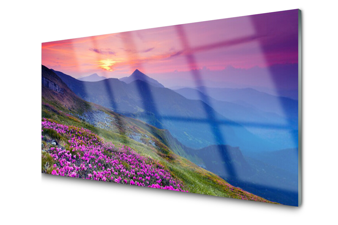 Dekoračný sklenený panel Hory Lúka Kvety 100x50