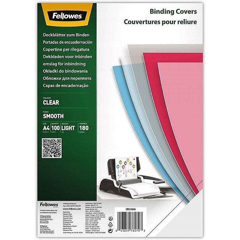 Okładki do bindowania Fellowes Smooth A4/180µm przezroczyste (100)