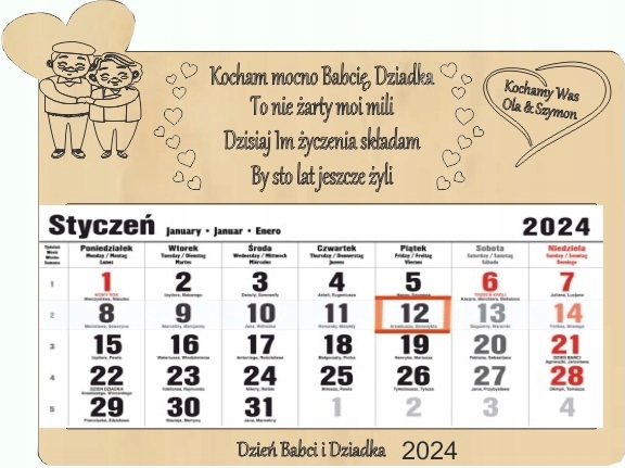 Dzień Dziadka Babci prezent upominek kalendarz Rodzaj ścienny