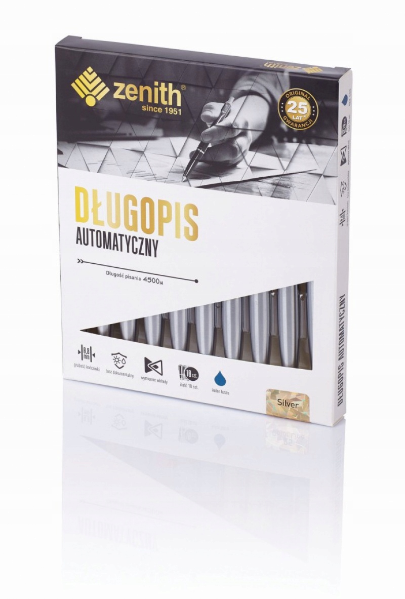 Szkolny Długopis Dla Ucznia Automatyczny Zenith Silver Box 10 Sztuk Mix