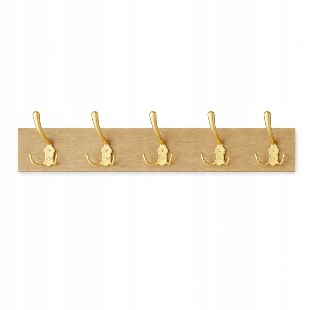 Nástěnný věšák dub sonoma 70 cm, 5 dvojitých zlatých háčků