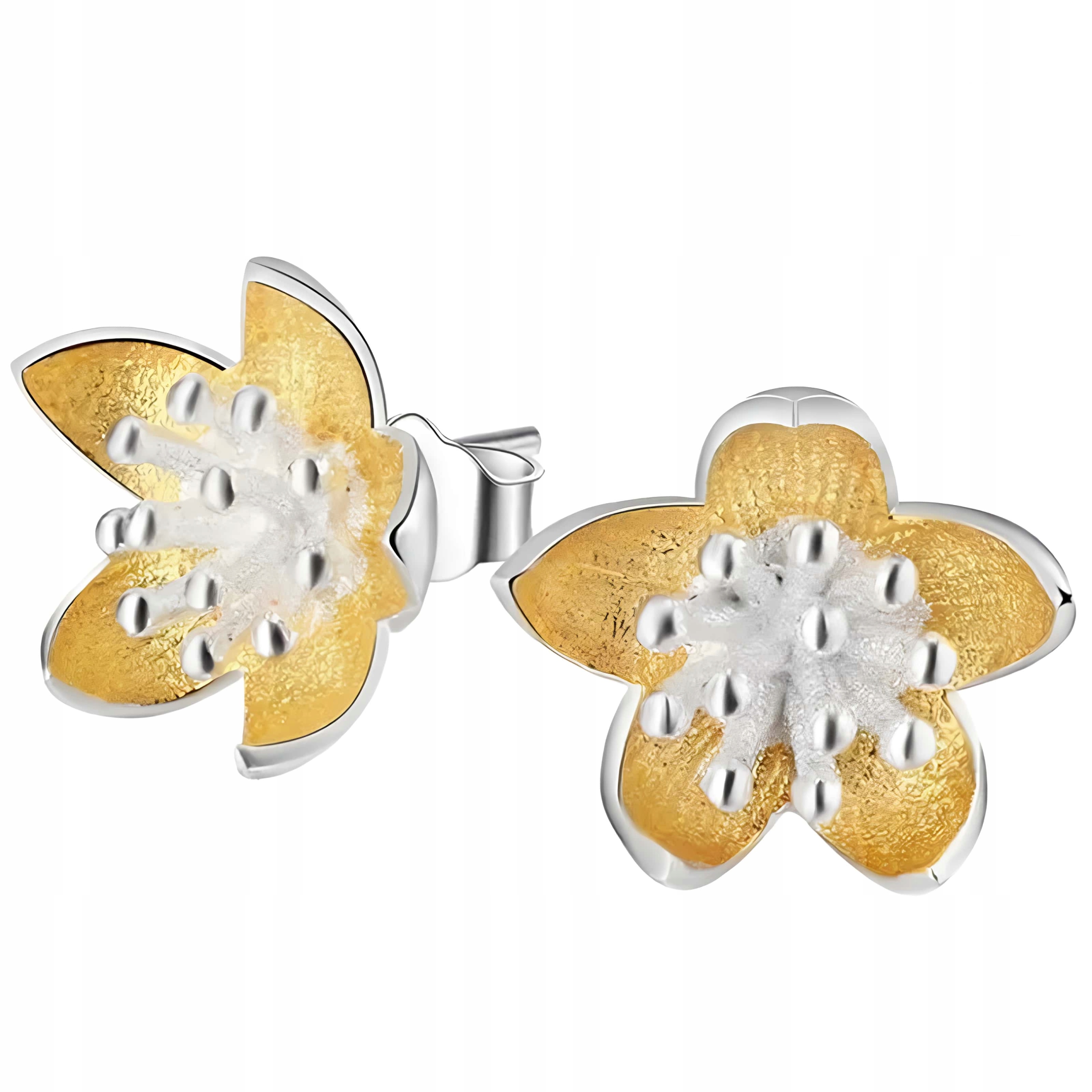 Stříbrné Náušnice Lotosový květ Pozlacené Stříbro 925 Náušnice Trusky