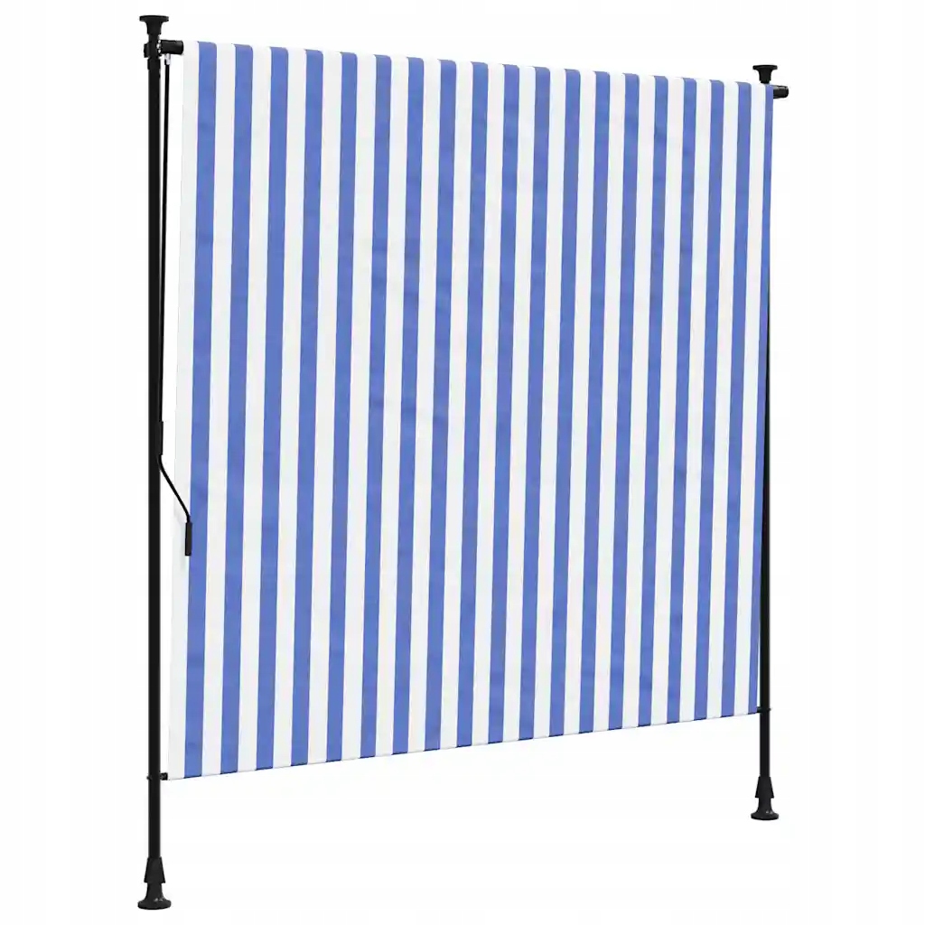 Terasová markýza s rolovací funkcí, modrobílá, 150 x 270 cm, ocel antr