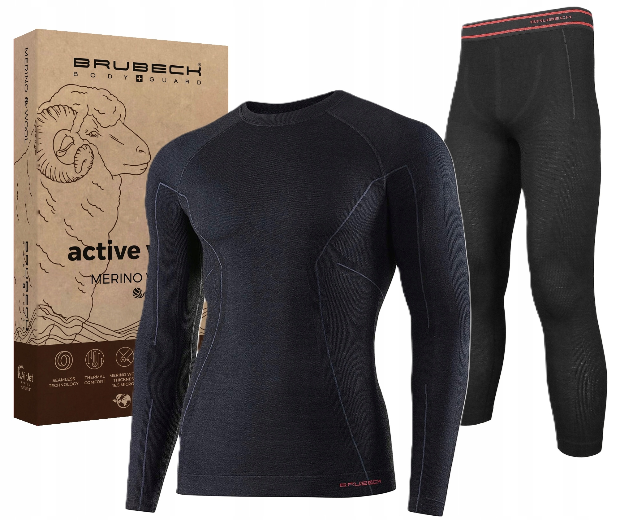 Bielizna Termoaktywna Męska Merynos Brubeck Komplet Sportowy Termiczny L