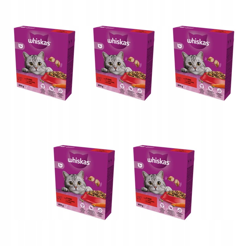 Whiskas 1+ Suché krmivo s hovězím masem 800 g X5