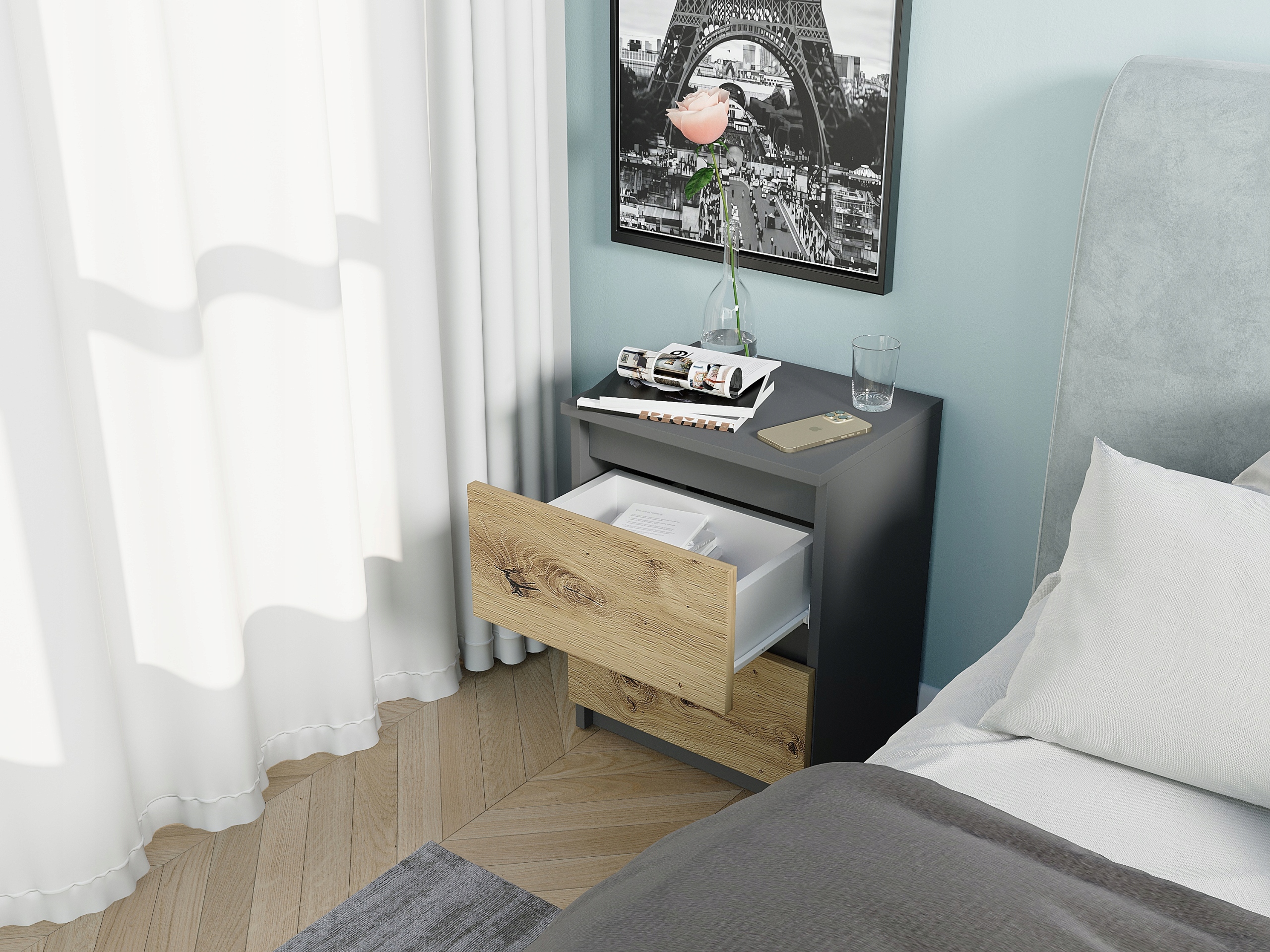 Szafka nocna komoda stolik 40cm R-2 ANTRACYT MIX ARTISAN