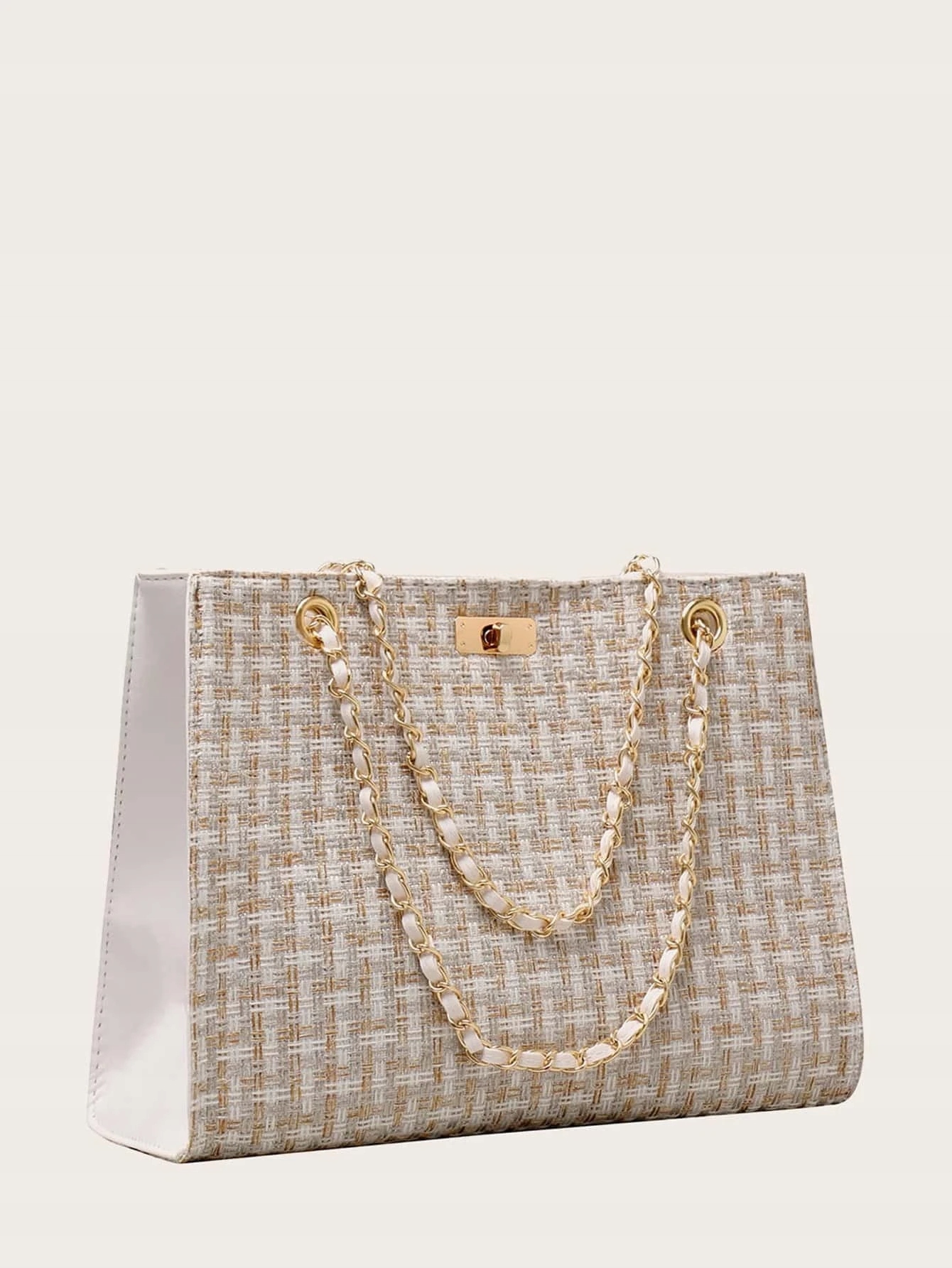 SHEIN BIAŁO ZŁOTA TOREBKA TWEEDOWA Z ŁAŃCUSZKIEM 10373