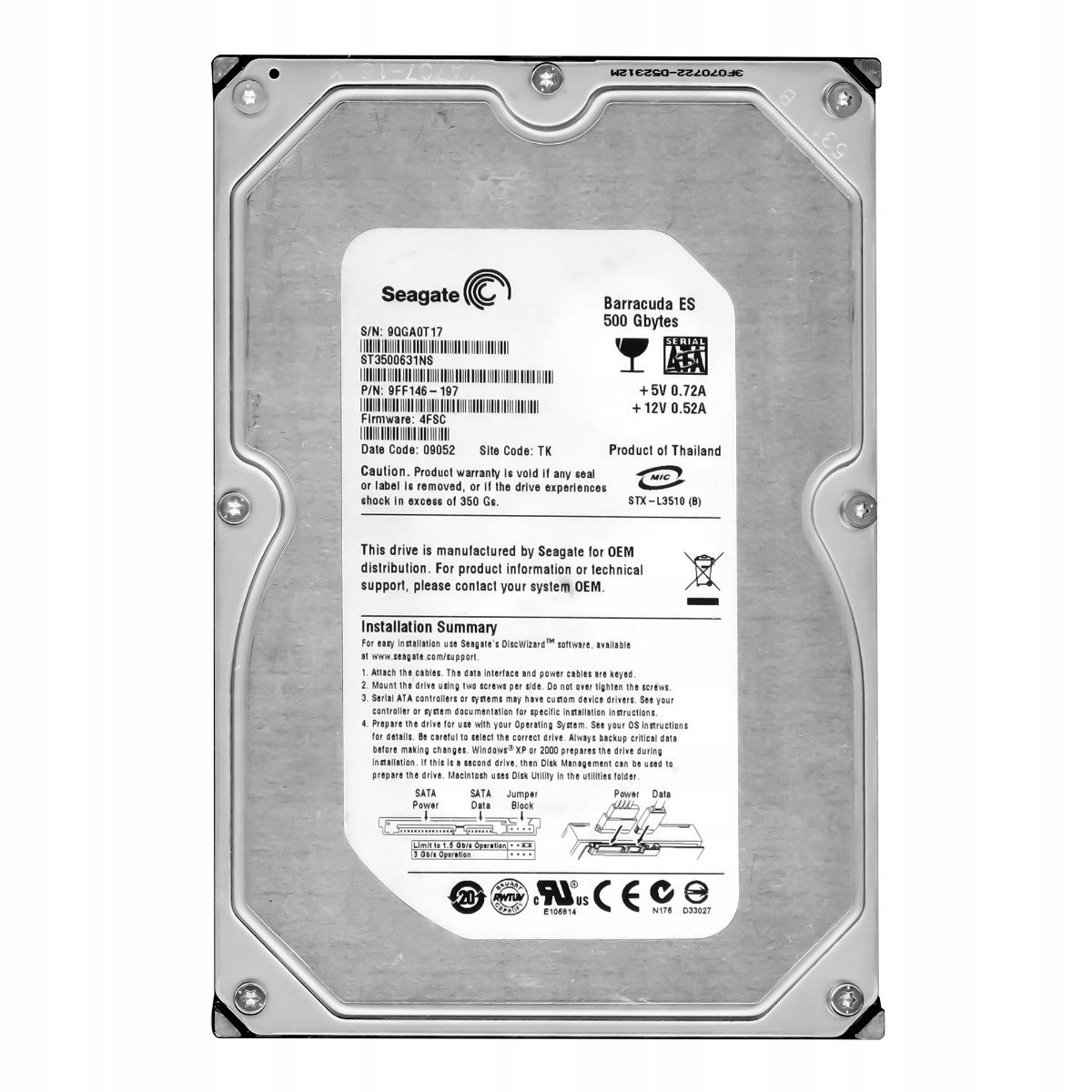 Seagate Barracuda Es 500GB 7.2K 16MB Sata II 3.5" ST3500631NS