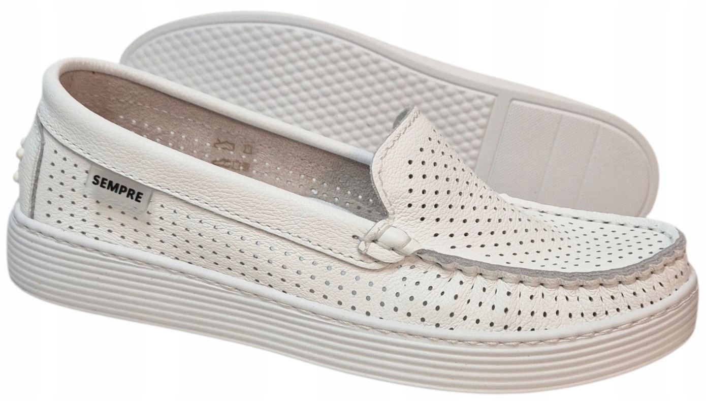 Sempre 22170 Bílé mokasíny Ažurovaná kůže/lico vel.38