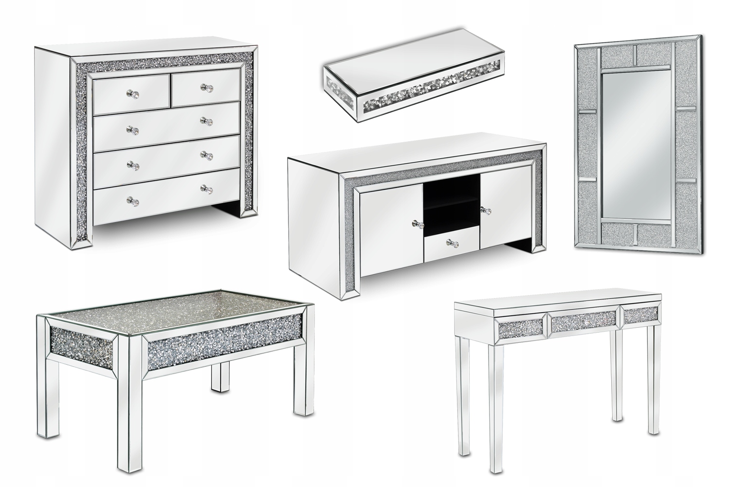 STÓŁ STOLIK KAWOWY GLAMOUR LUSTRZANY Z KRYSZTAŁEM Kolor frontów inny kolor