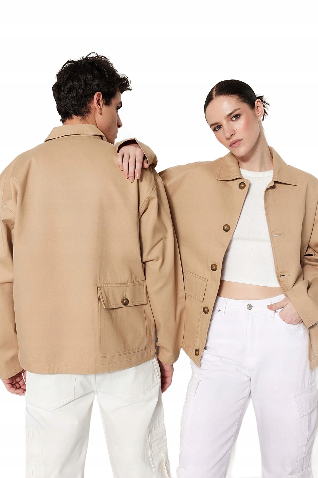 Trendyol Pánská Jednořadá Béžová Bunda Do Pasu S Klopami, Velikost 5DA*