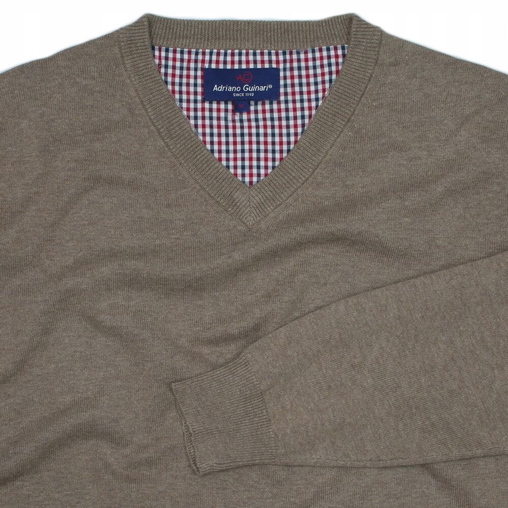 Męski sweter Adriano Guinari beżowy -roz: M Dekolt serek/dekolt V