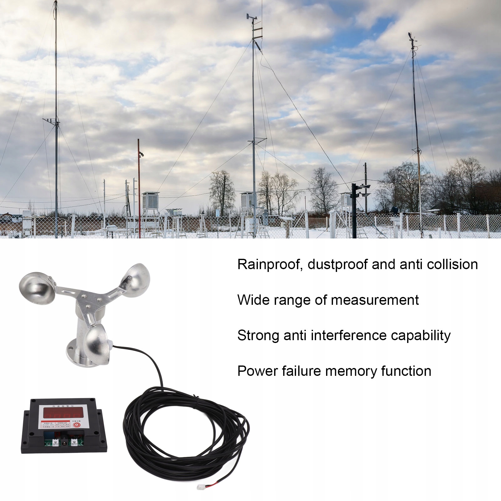 Żuraw wieżowy Anemometr Alarm Miernik prędkości Szerokość produktu 0.3 cm