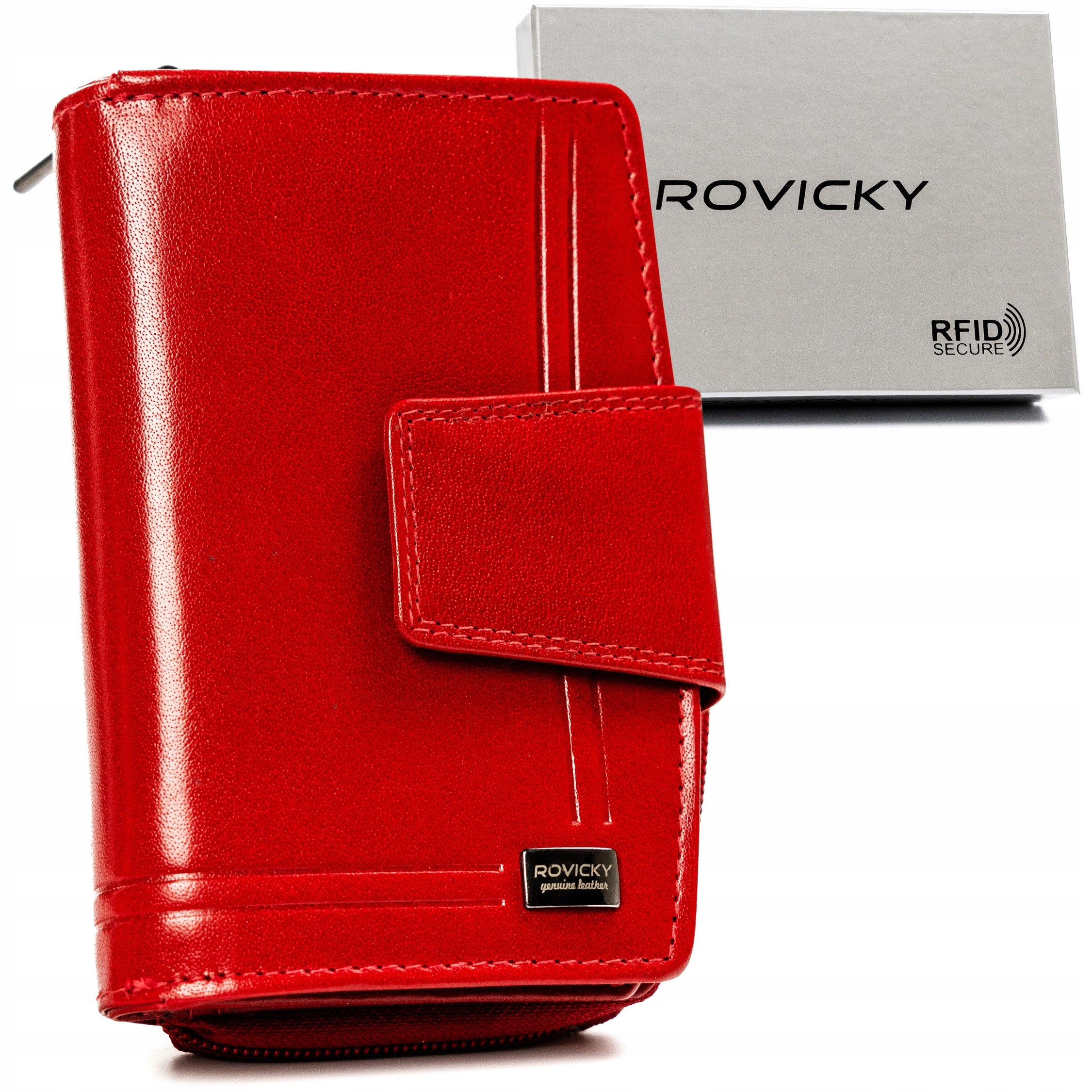 Rovicky dámská kožená peněženka červená, svislá, na zip a patentku