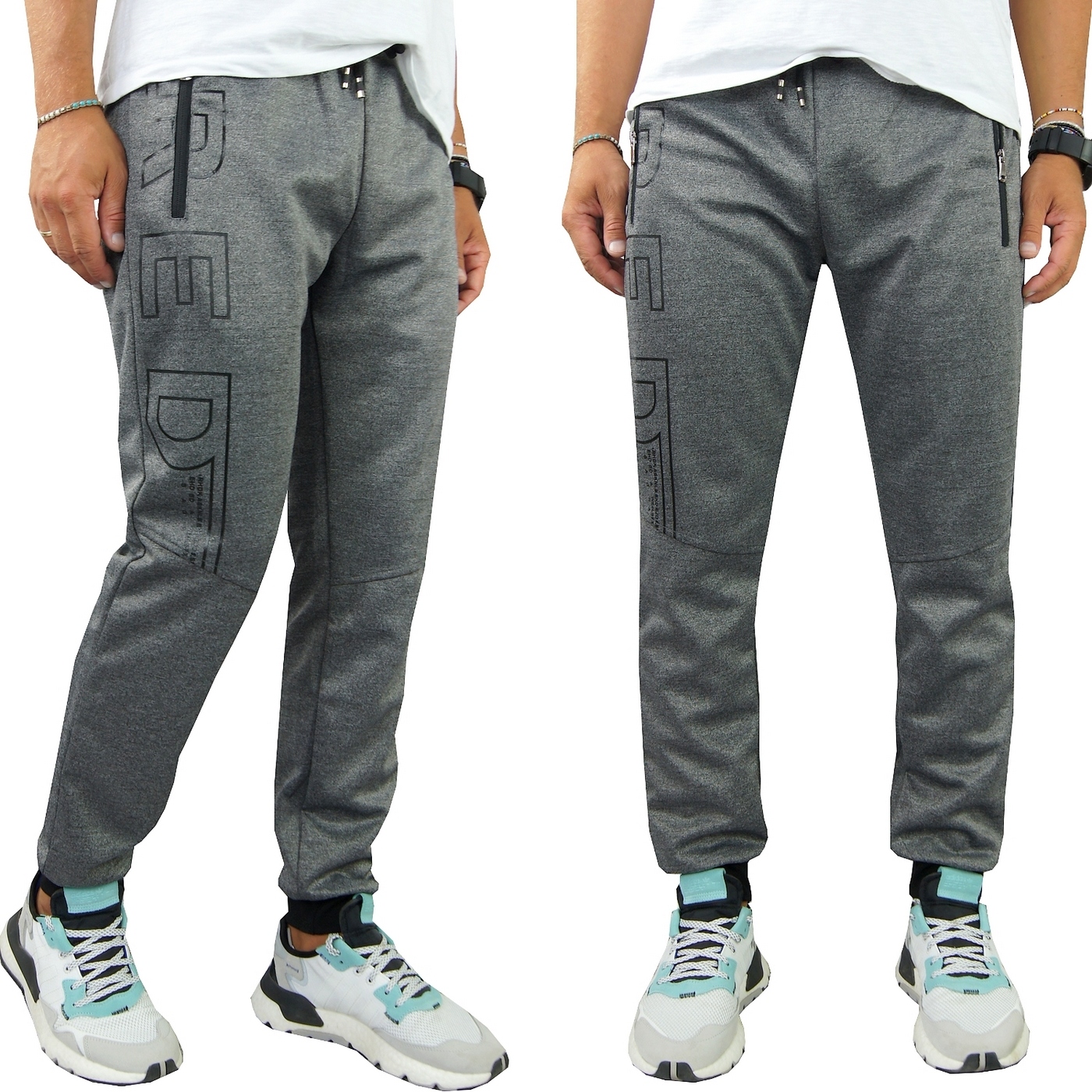 

Męskie Spodnie Dresowe Joggery zamek #162P M/L