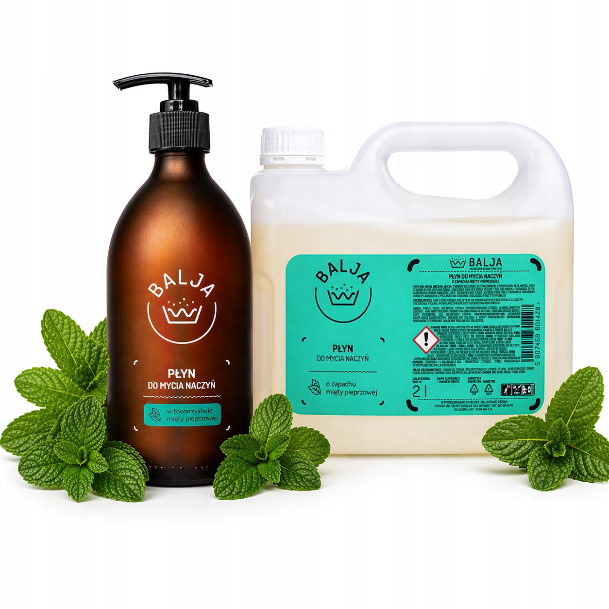 Sada Tekutý přípravek na nádobí 500 ml Refill 2 l Máta Eko Přírodní Balja