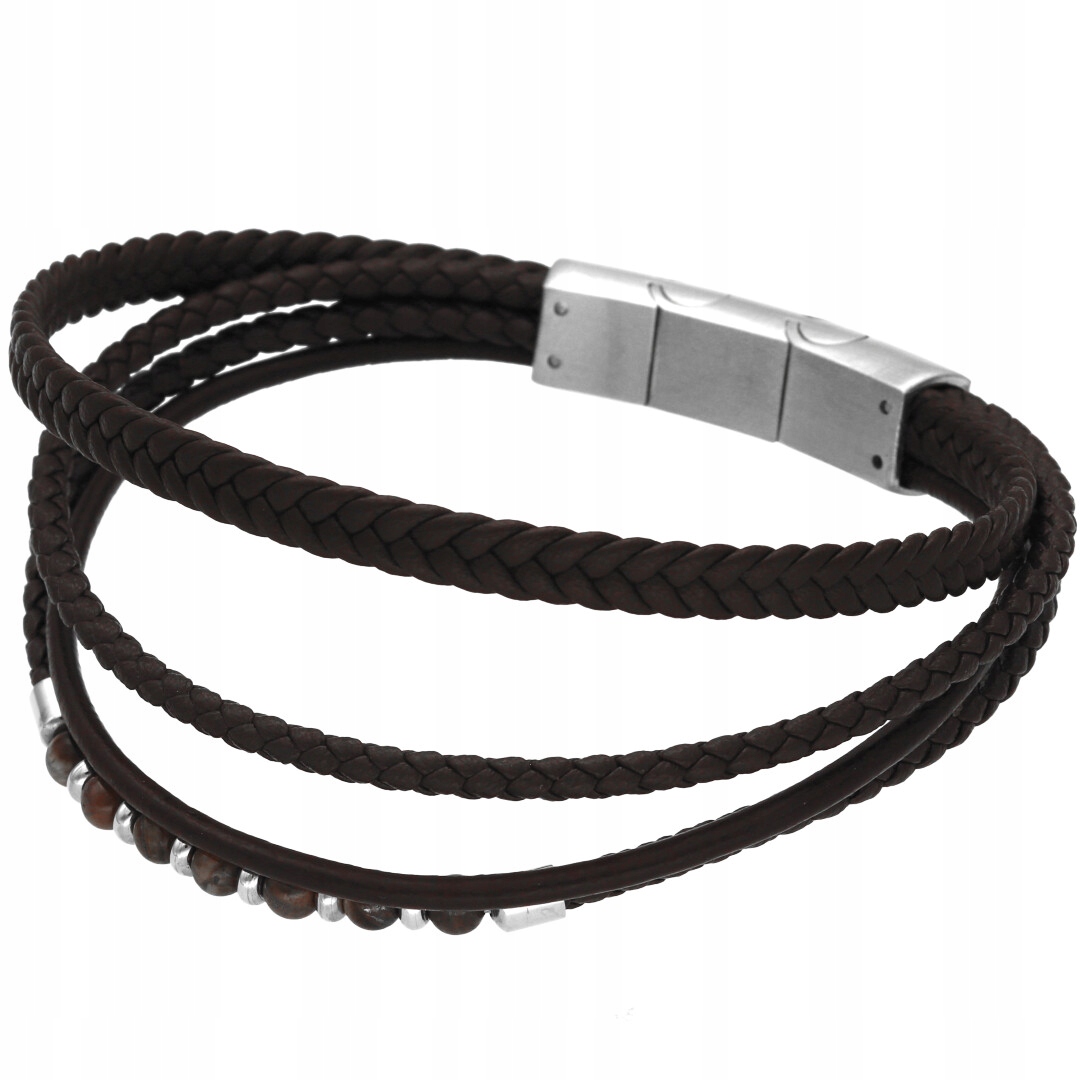 Pánský náramek hnědý ocel 316L kůže