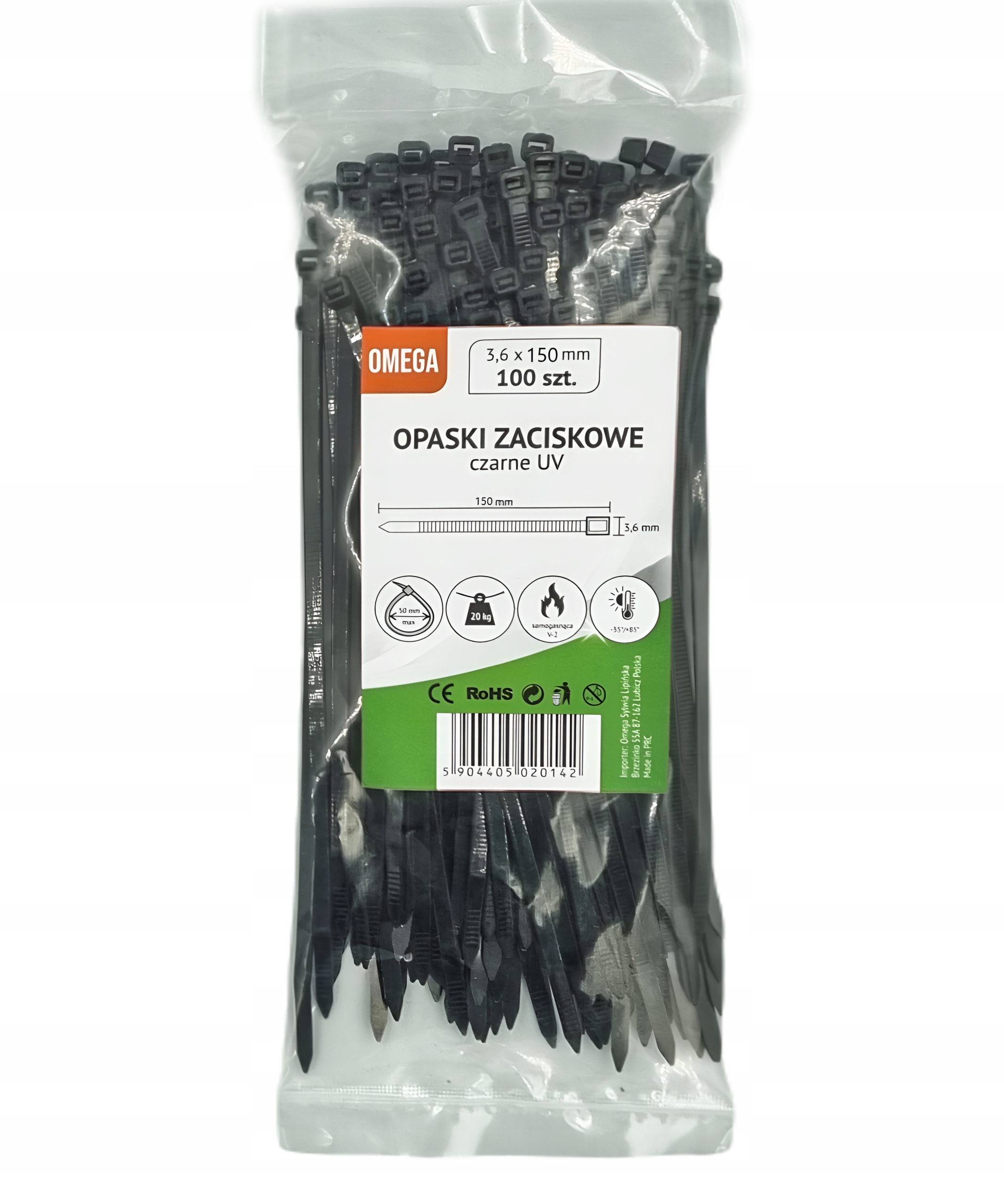 OPASKI TRYTKI ZACISKOWE KABLOWE UV CZARNE 3,6X150