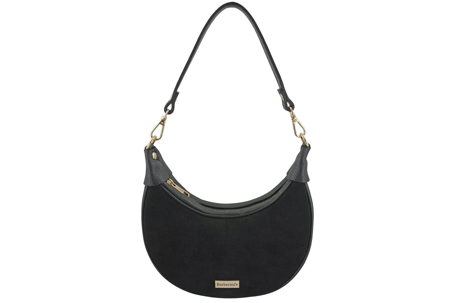 Decentní mini kabelka s měkkým semišem a zlatými detaily černá