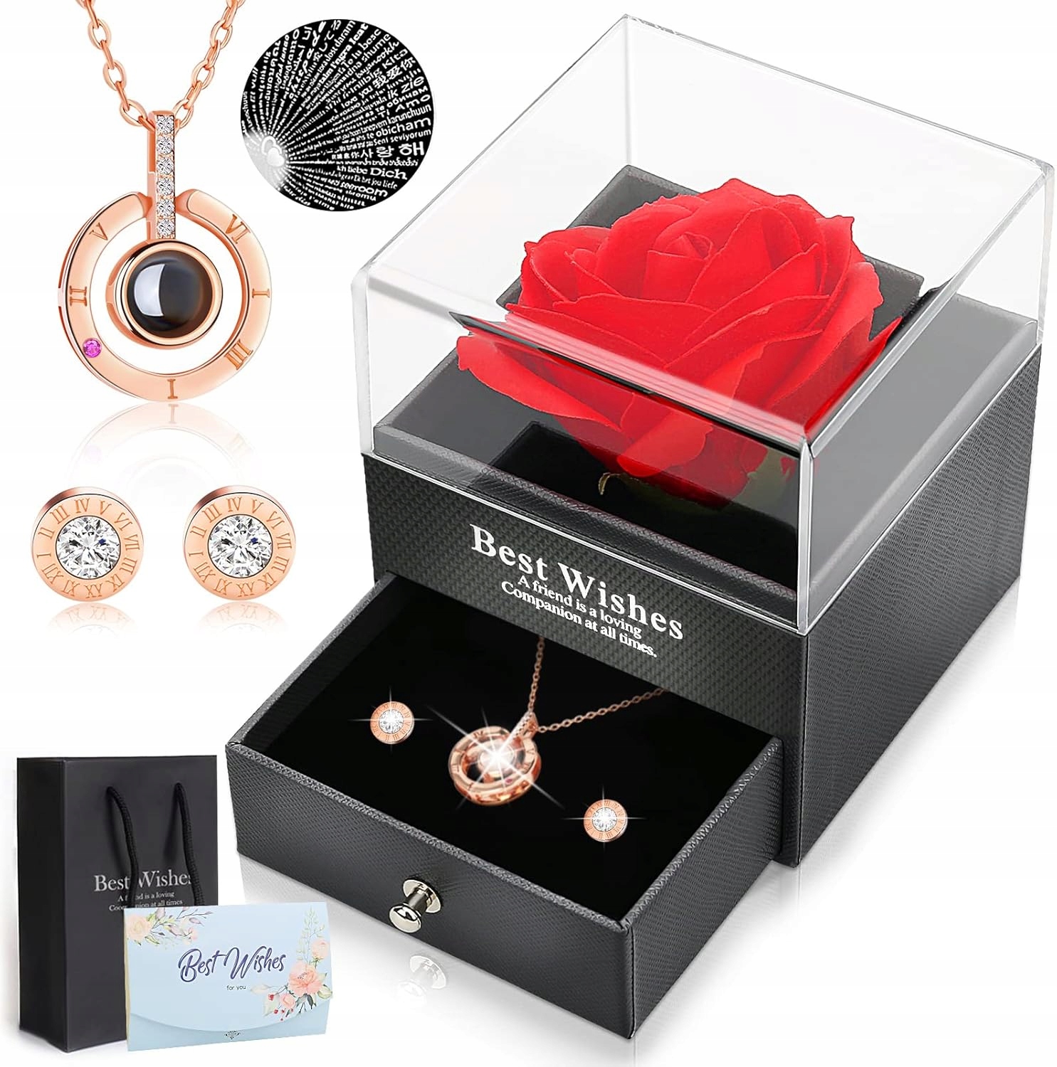 Náhrdelník S Přívěskem, Stříbrný, Pozlacený Náušnice Růže Rose Box Dárek
